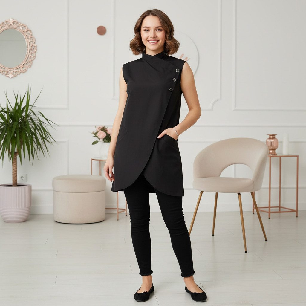 STM Company Kittelschürze Kasack Tunic mit asymmetrischen Schnitt, für Friseure, Kosmetikerinnen, Beauty-Profis