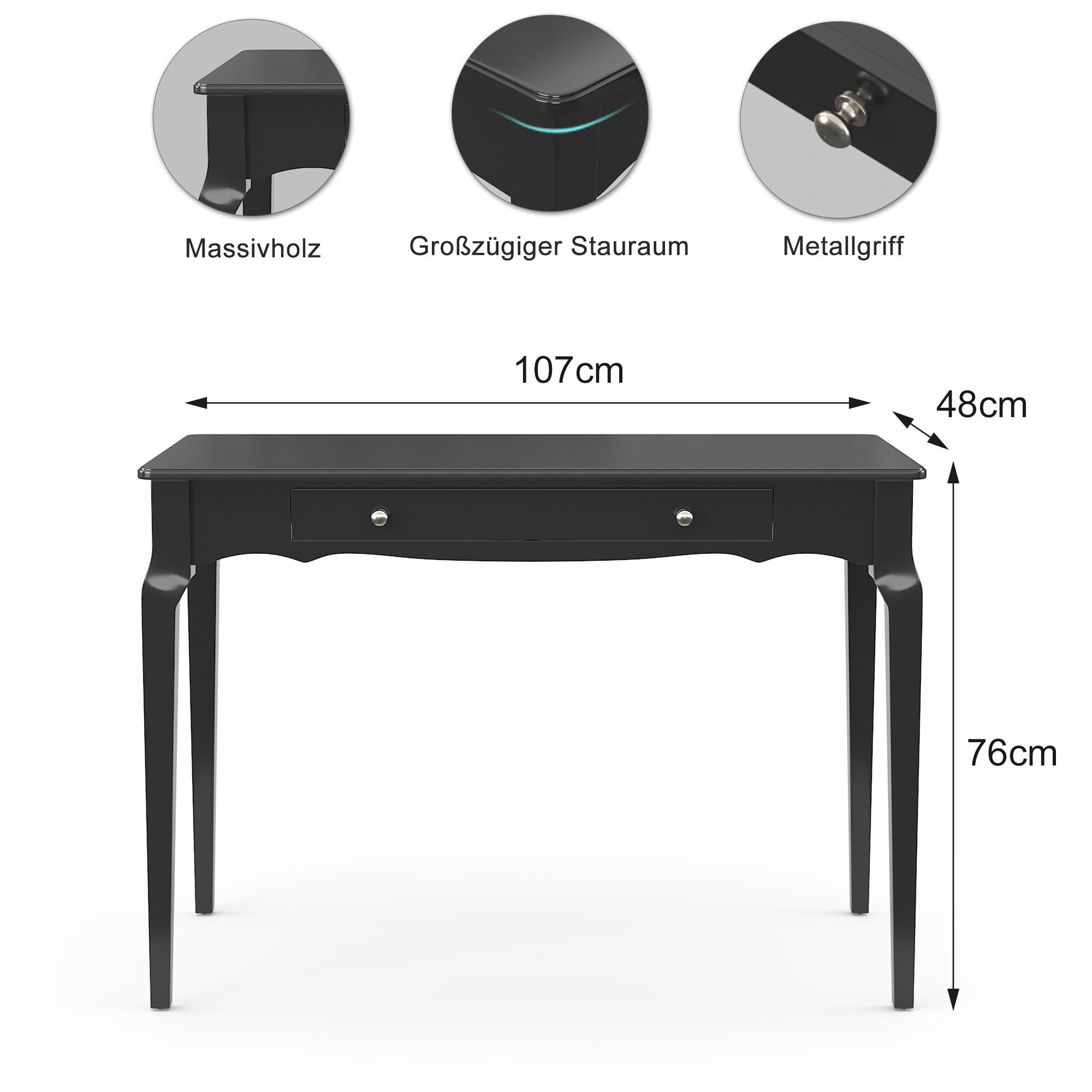 OYRREU Schreibtisch mit Schubladen/Monitorständer/Rückwand, modern, vintage Schminktisch (Set, mit Aufbewahrung), freistehender Schminktisch Boudoir