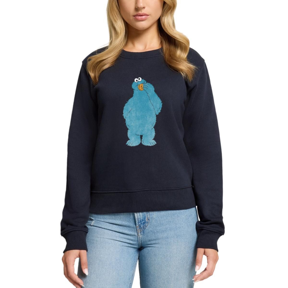Sweatshirt Sesamstraße Krümelmonster Naschen Damen Premium Pullover