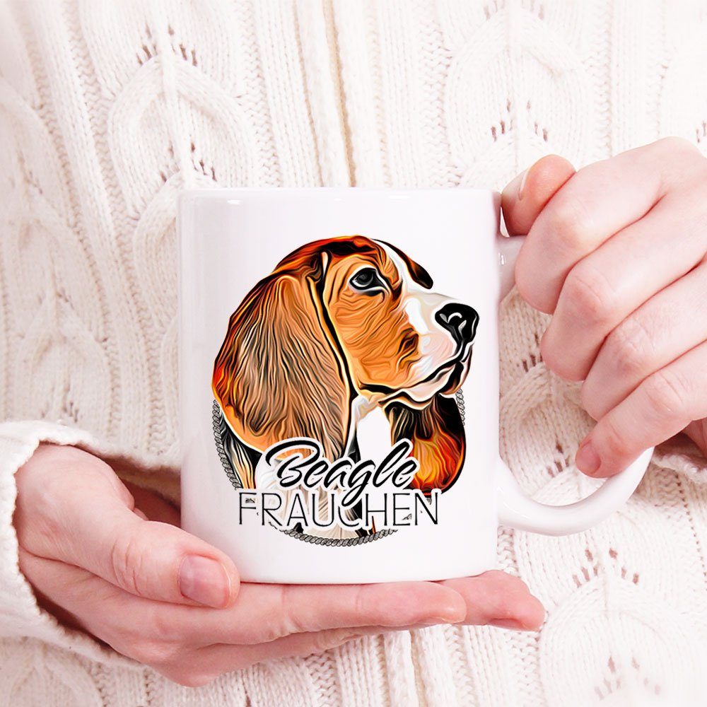 Cadouri Tasse BEAGLE FRAUCHEN 330 Hundefreunde, ml Geschenk, für beidseitig Keramik, Kaffeetasse bedruckt, handgefertigt, Hunderasse, mit 