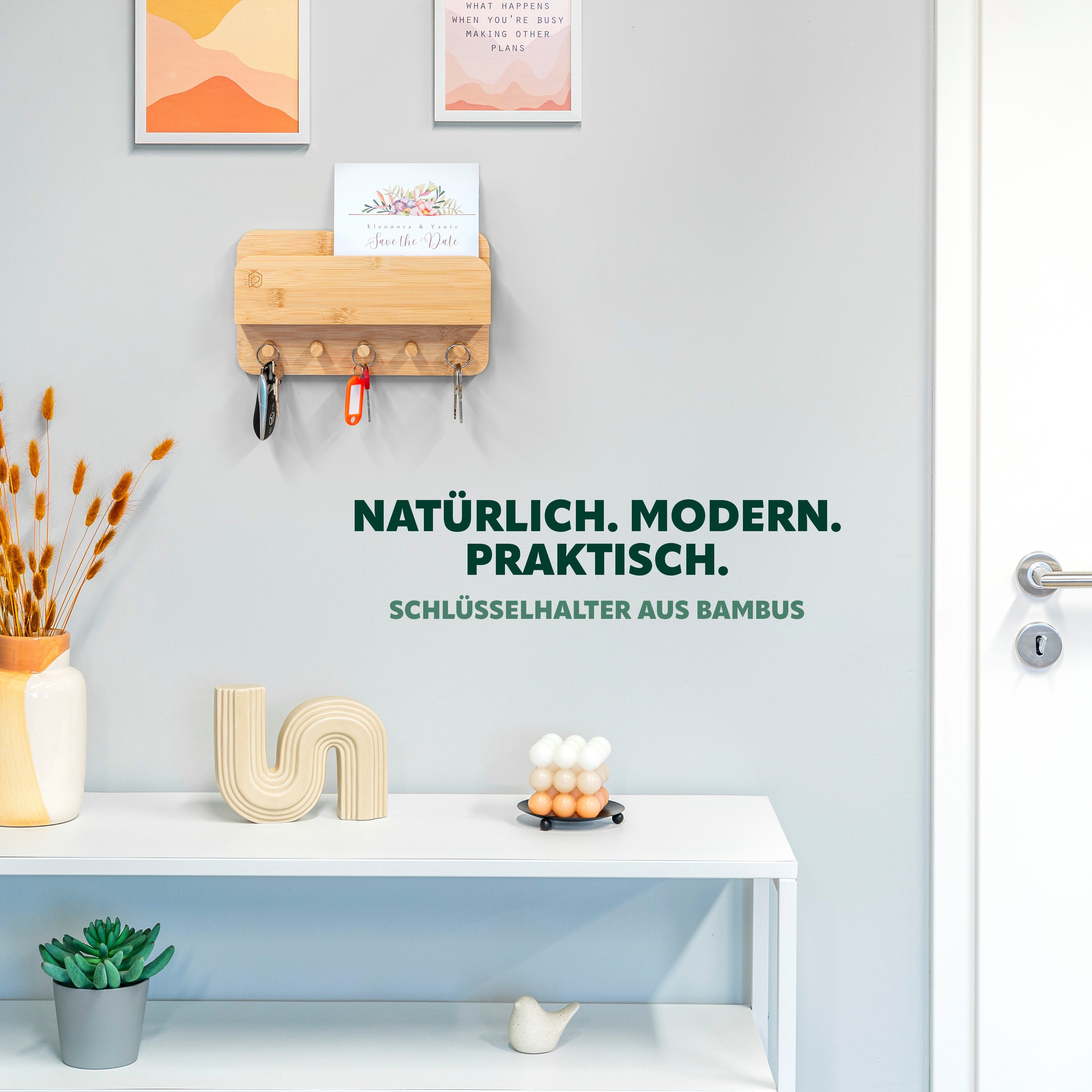 eluno Schlüsselkasten Schlüsselbrett mit Ablage und 5 Schlüsselhaken aus Ba günstig online kaufen