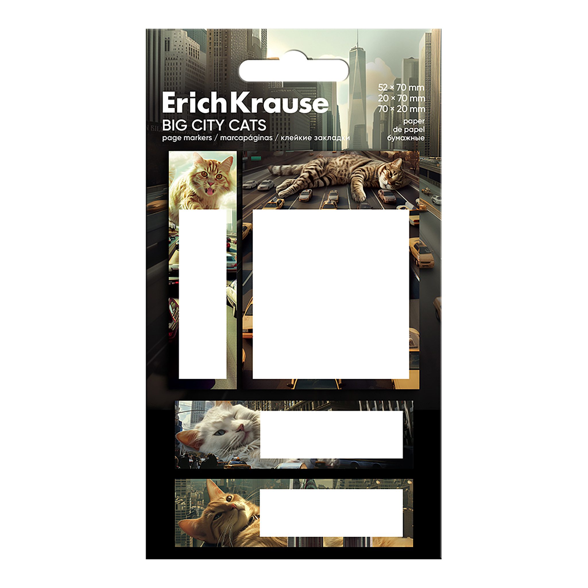 Erich Krause Haftnotizblock, Seitenmarker Big City Cats Papier beschriftbar 80 Blatt sortiert