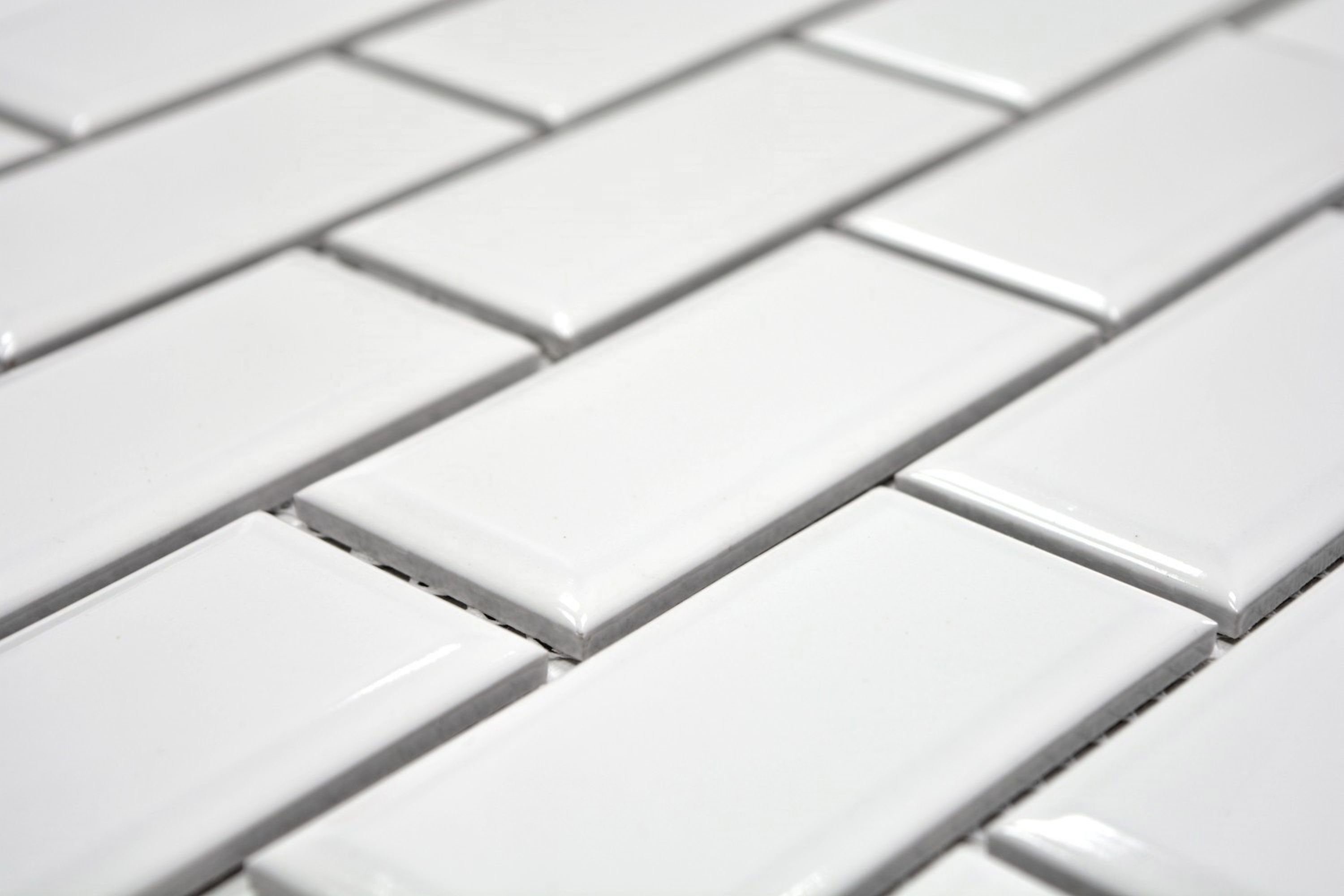 Mosani Mosaikfliesen Metro Subway WEISS Facette Mosaikfliese Keramik Küche Wand
