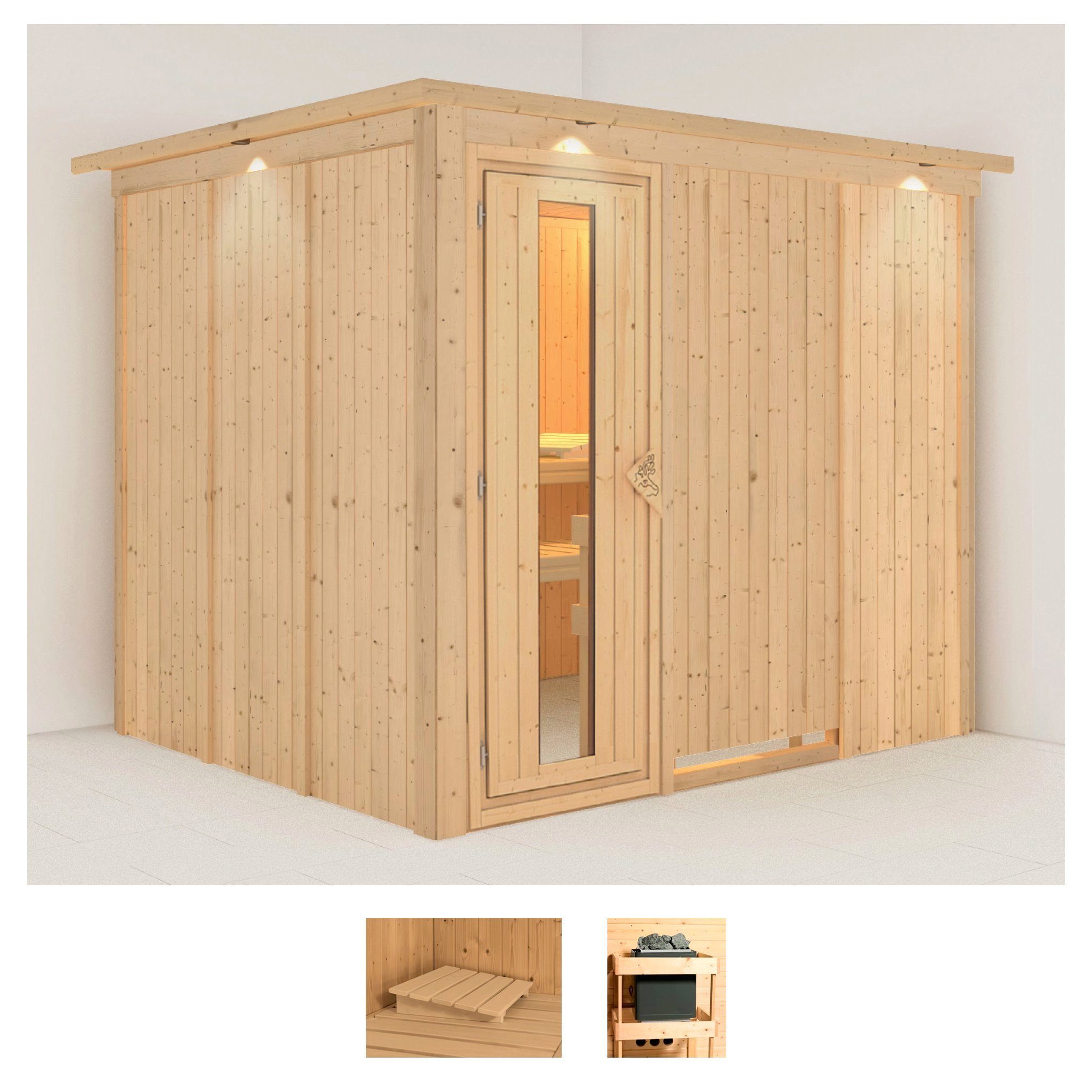 Karibu Sauna Gitte, BxTxH: 245 x 210 x 202 cm, 68 mm, (Set) ohne Ofen