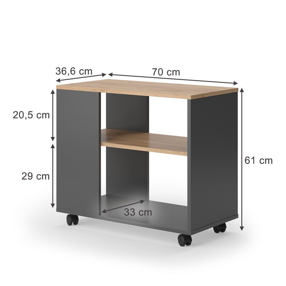 Vicco Beistelltisch Marian, Goldkraft Eiche/Anthrazit, 70 x 36.6 cm mit Rol günstig online kaufen