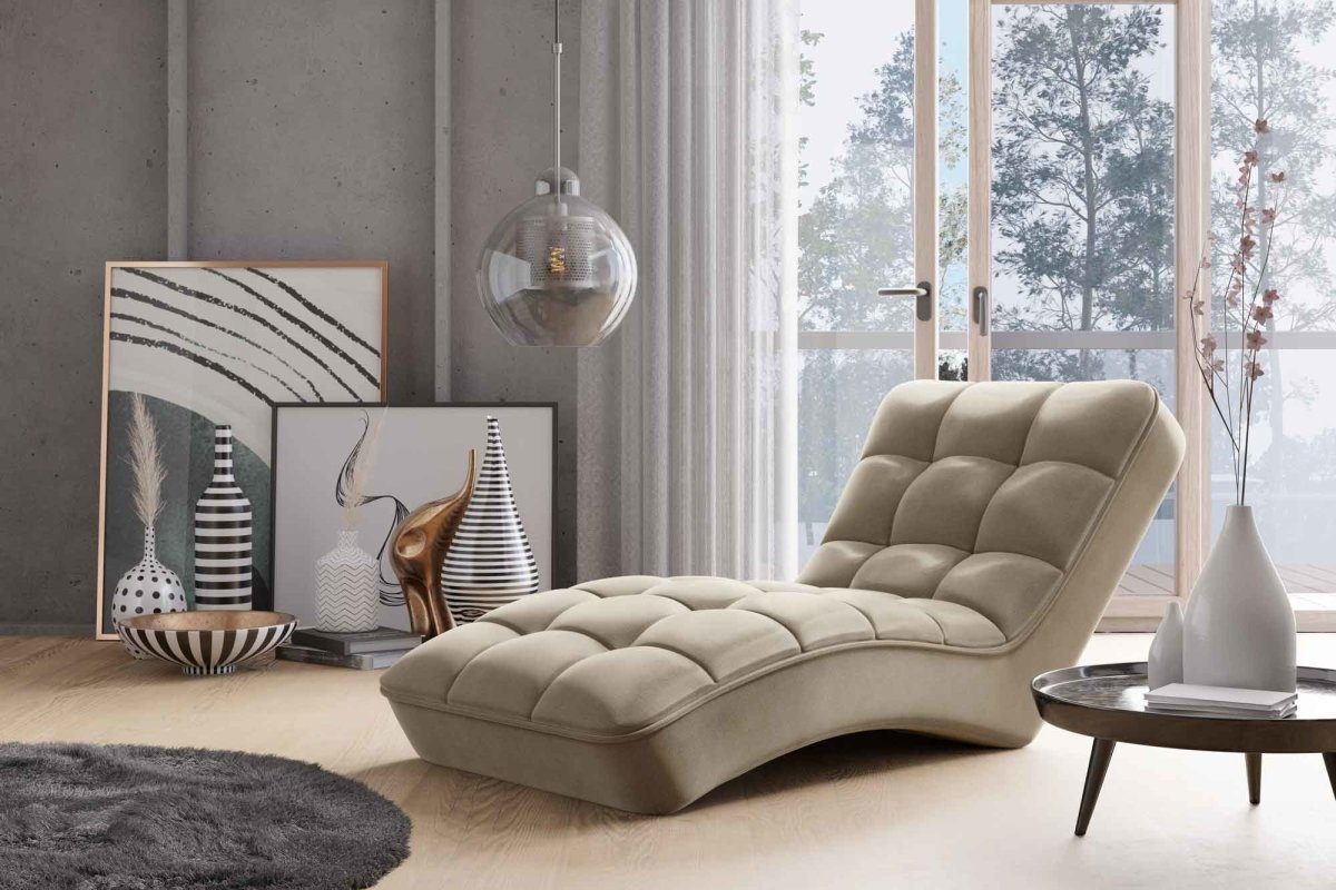 Luxusbetten24 Relaxliege Limena, in Samt Beige