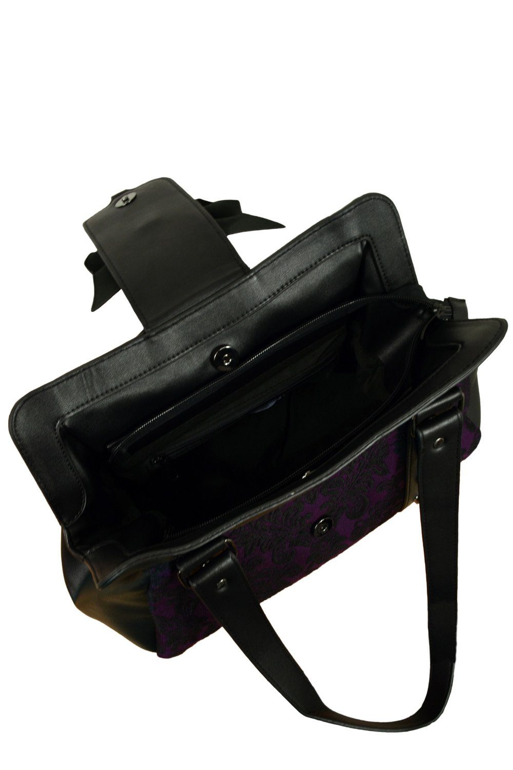 Banned Handtasche Maplesage Lila, mit Skull Nieten und Fledermausflügel Schleife