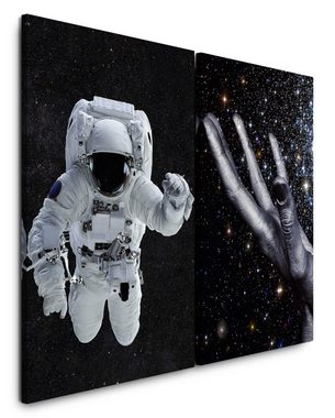 Sinus Art Leinwandbild 2 Bilder je 60x90cm Astronaut Sterne Weltall Galaxie Hand Fantasie Göttlich