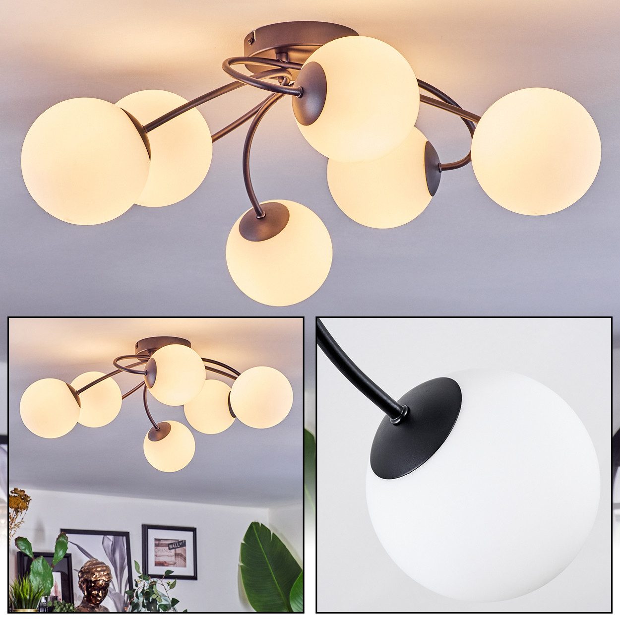 Deckenleuchte Deckenlampe aus Metall/Milchglas in Schwarz/Weiß