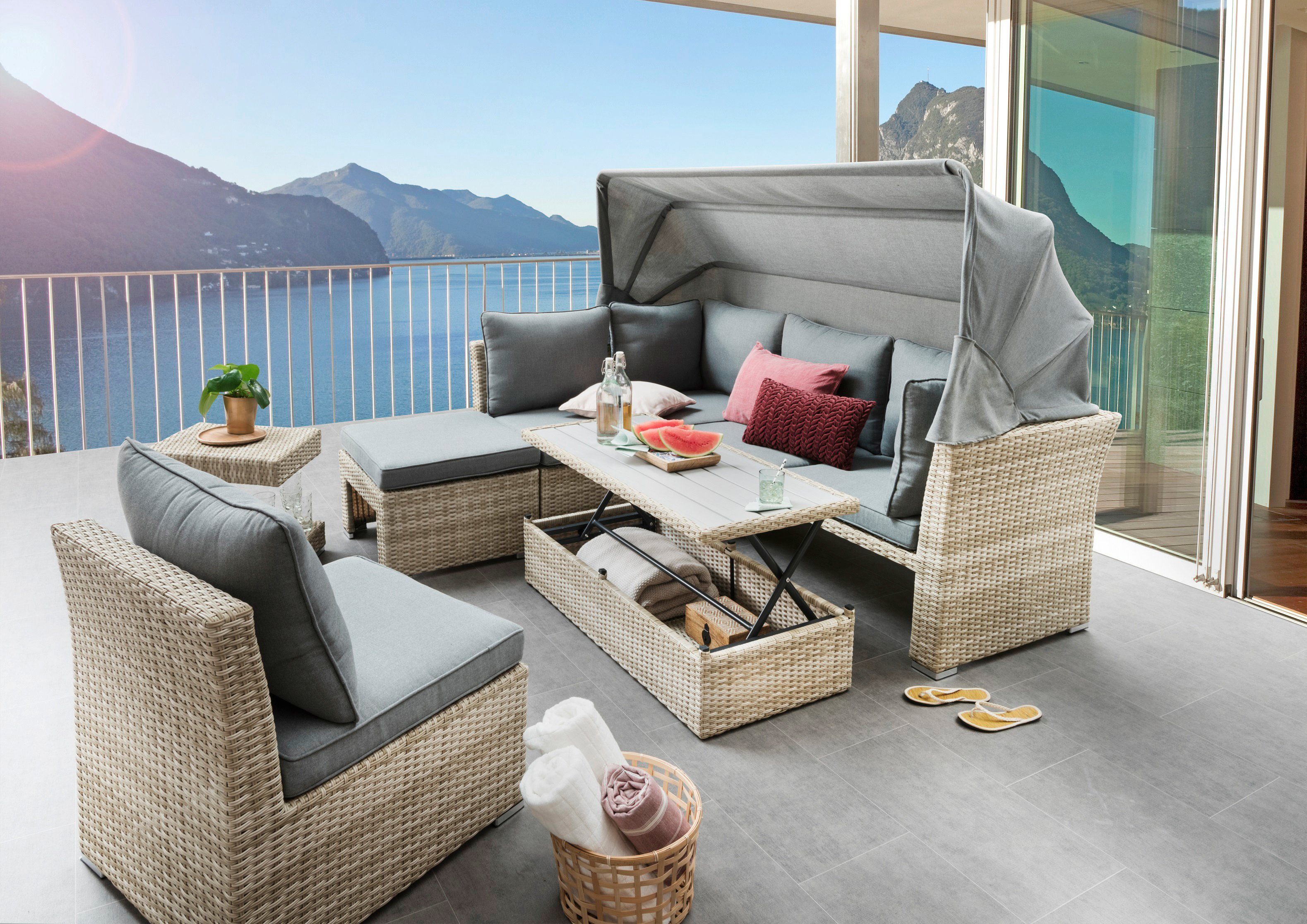 Destiny Loungeset »ARUBA III«, (20tlg), mit verstellbarem Tisch,beige