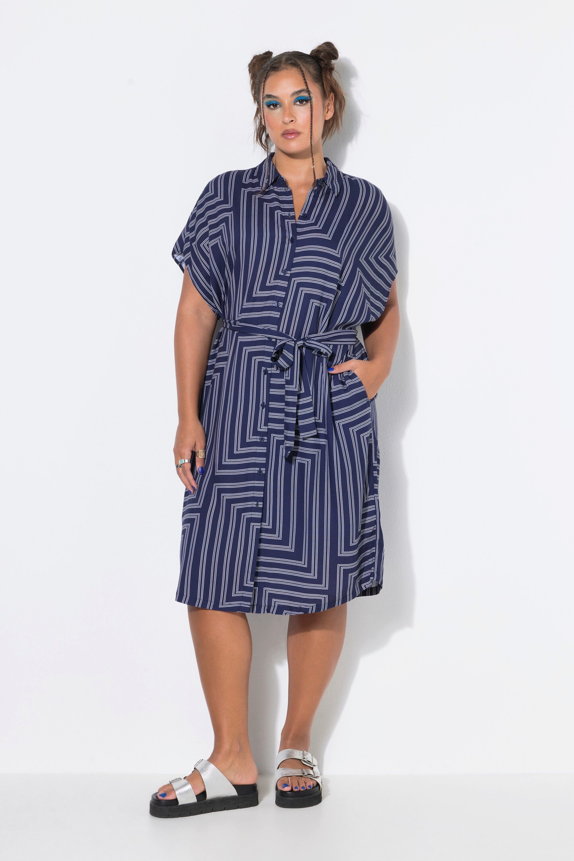 Studio Untold Hemdblusenkleid Midi-Hemdblusenkleid A-Linie grafischer Print