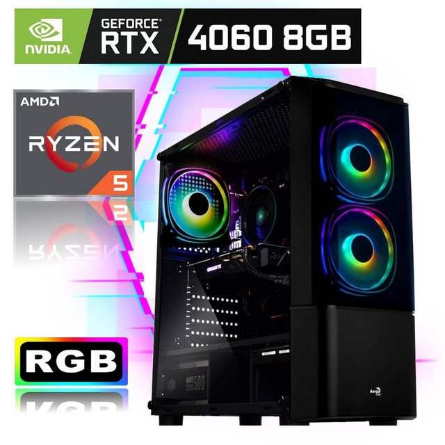 Meinpc MSI 5600 RTX 4060 Gaming-PC (AMD Ryzen 5 5600, Nvidia GeForce RTX 4060, 32 GB RAM, 2000 GB SSD, RGB Kühler, Windows 11, Gamer, Gaming, RGB)