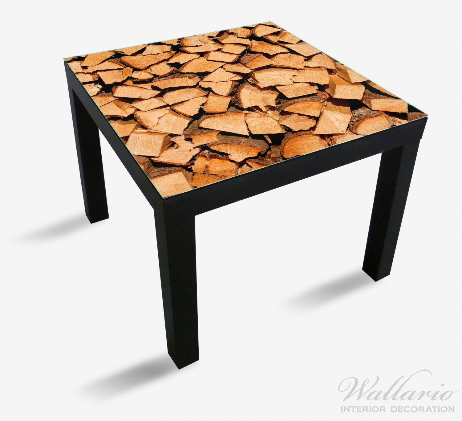 Wallario Tischplatte Lack Ikea gehackt St), Holzstapel Holzscheite - für für (1 Tisch Kamin den geeignet