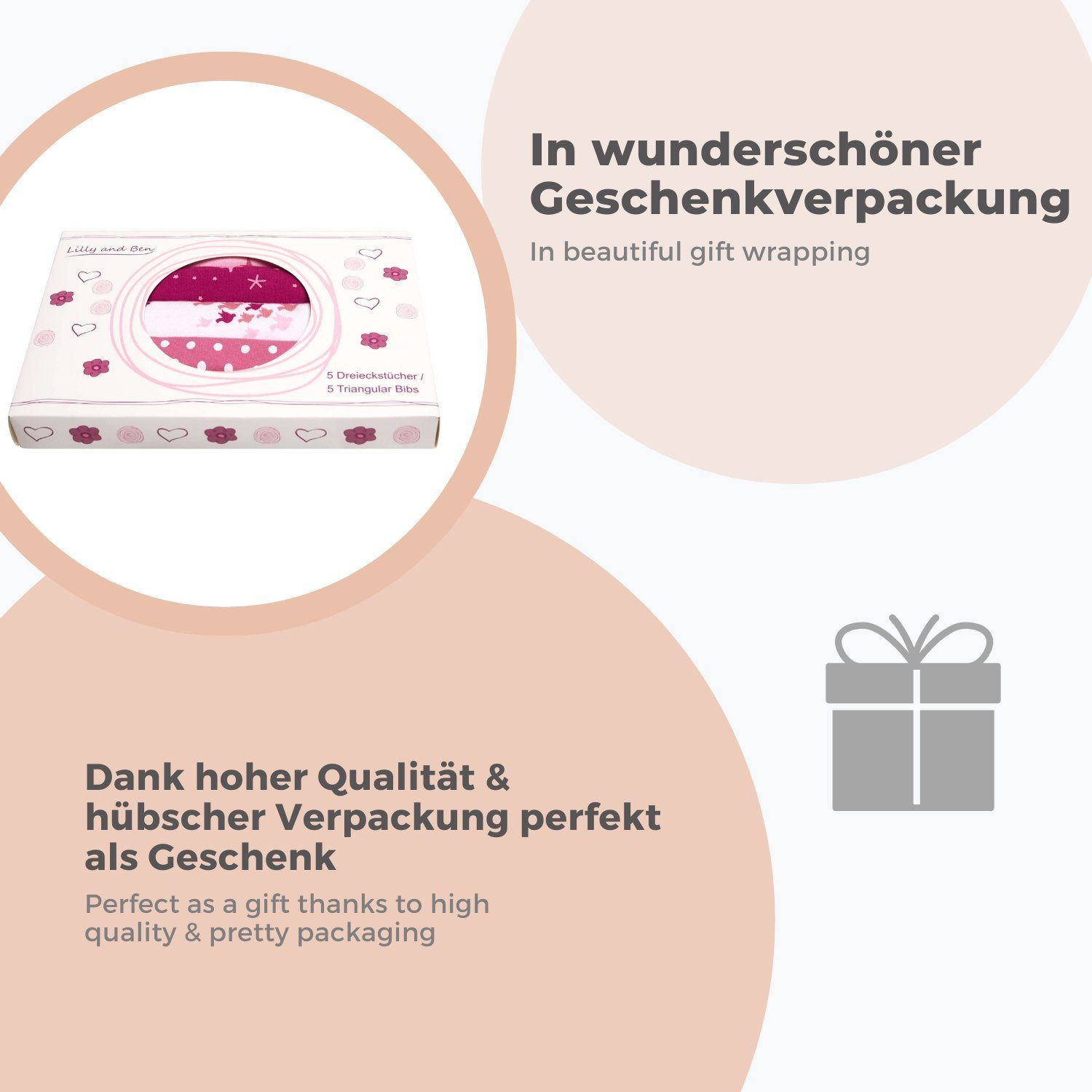 Ben Baby-Spucktücher Dreieckstuch saugstarkes Geschenkbox Druckknöpfe, 5er (Set, Monate, Lilly Baby-Lätzchen hübsche Baby-Halstuch, Set), and & 0-48 6 doppellagiges