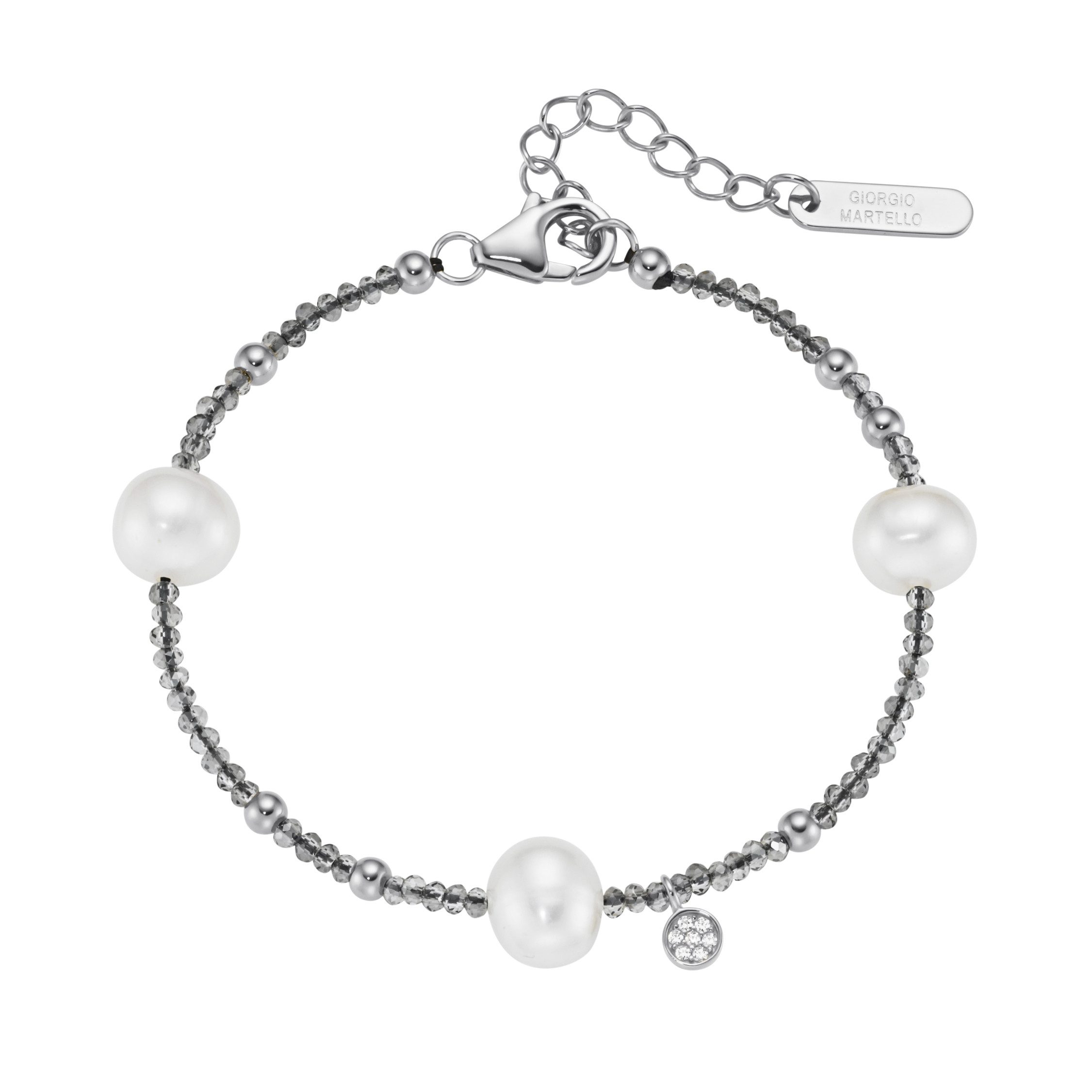 Armband mit Süßwasser-Perlen und Ziersteinen, Silber 925