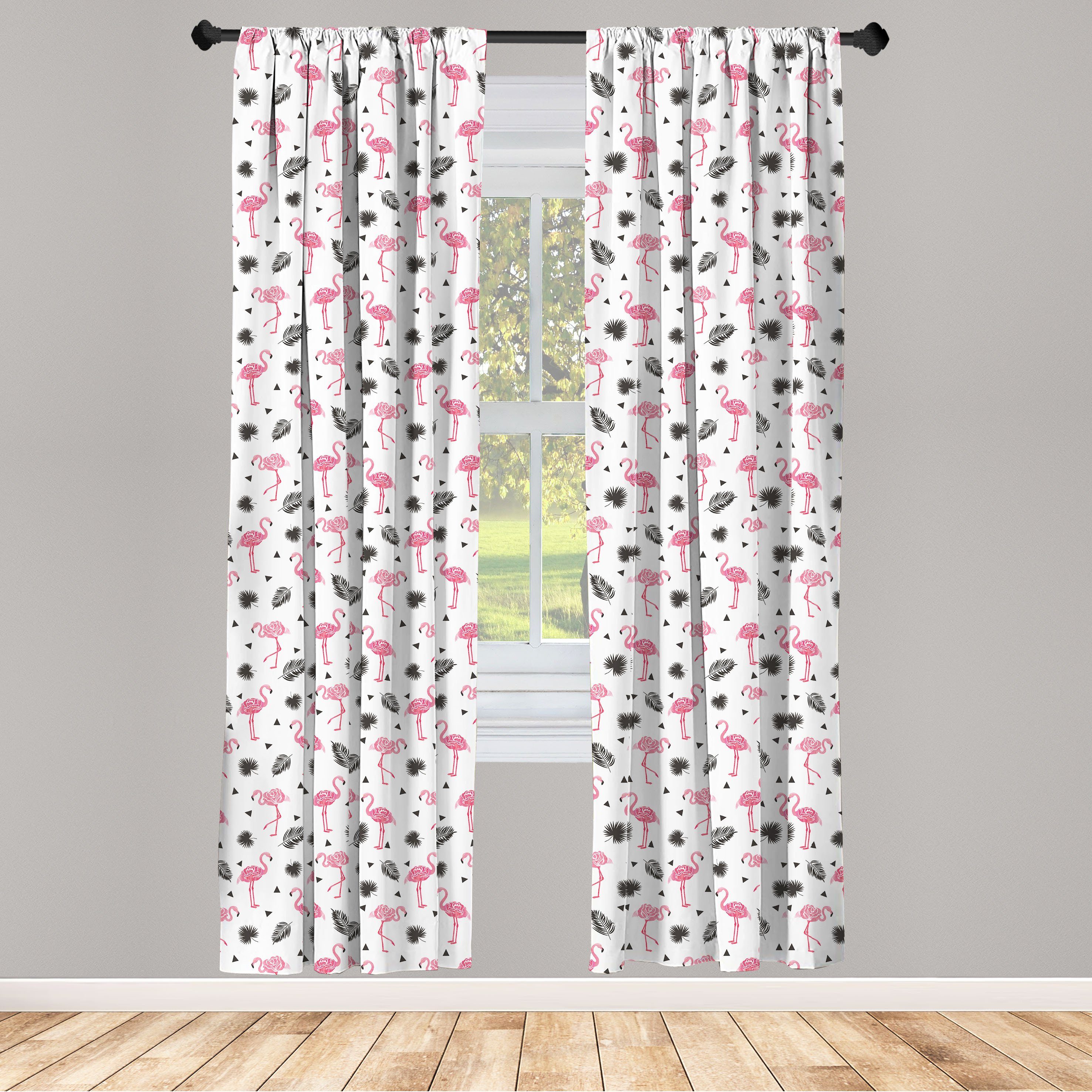 Gardine Vorhang für Wohnzimmer Schlafzimmer Dekor, Abakuhaus, Microfaser, Flamingo Aquarell-Kunst Flamingo
