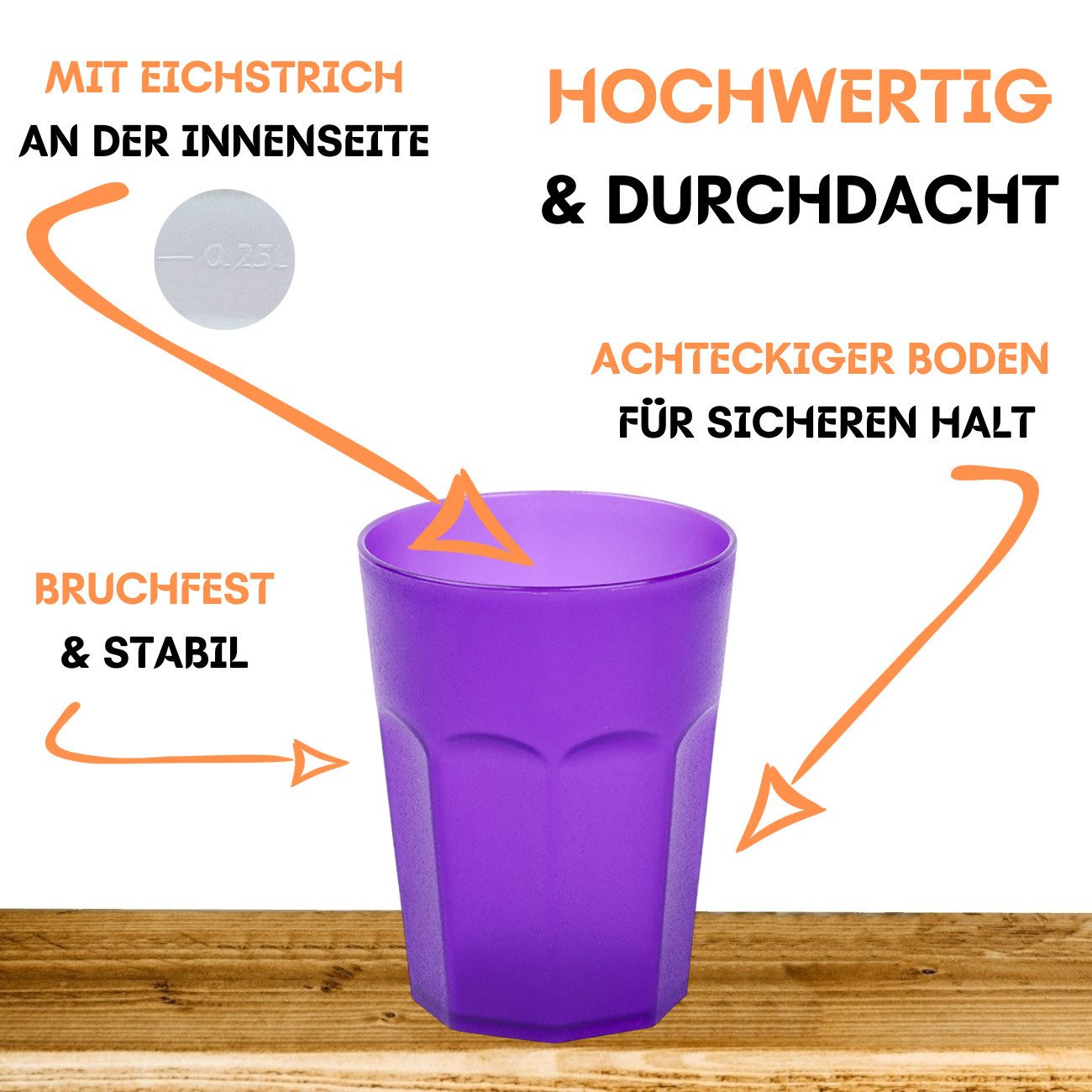 Engelland Becher Plastikbecher in modernen Neonfarben, Mehrweg, 20-tlg., Kunststoff, spülmaschinengeeignet, bruchfest, wiederverwendbar, 250 ml, 0,25 Liter – Bild 4 von 5