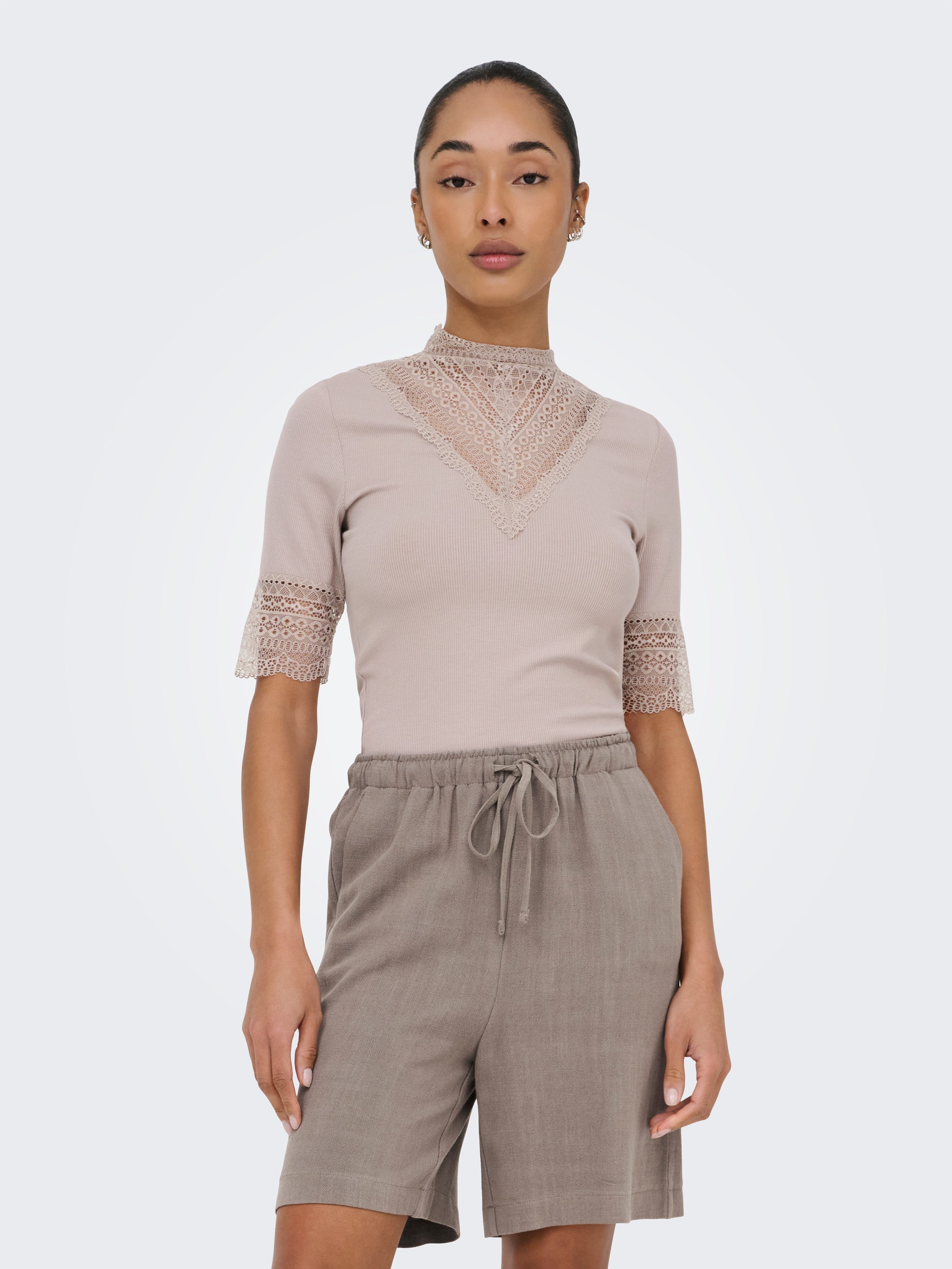 ONLY Spitzenshirt ONLTILDE HIGHNECK S/S TOP JRS NOOS