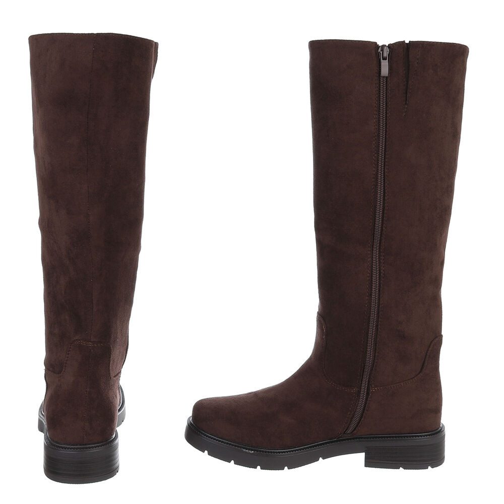 Ital-Design Damen Langschaftstiefel mit Reißverschluss und Profilsohle Stiefel (92299625) Blockabsatz Flache Stiefel in Braun – Bild 5 von 5