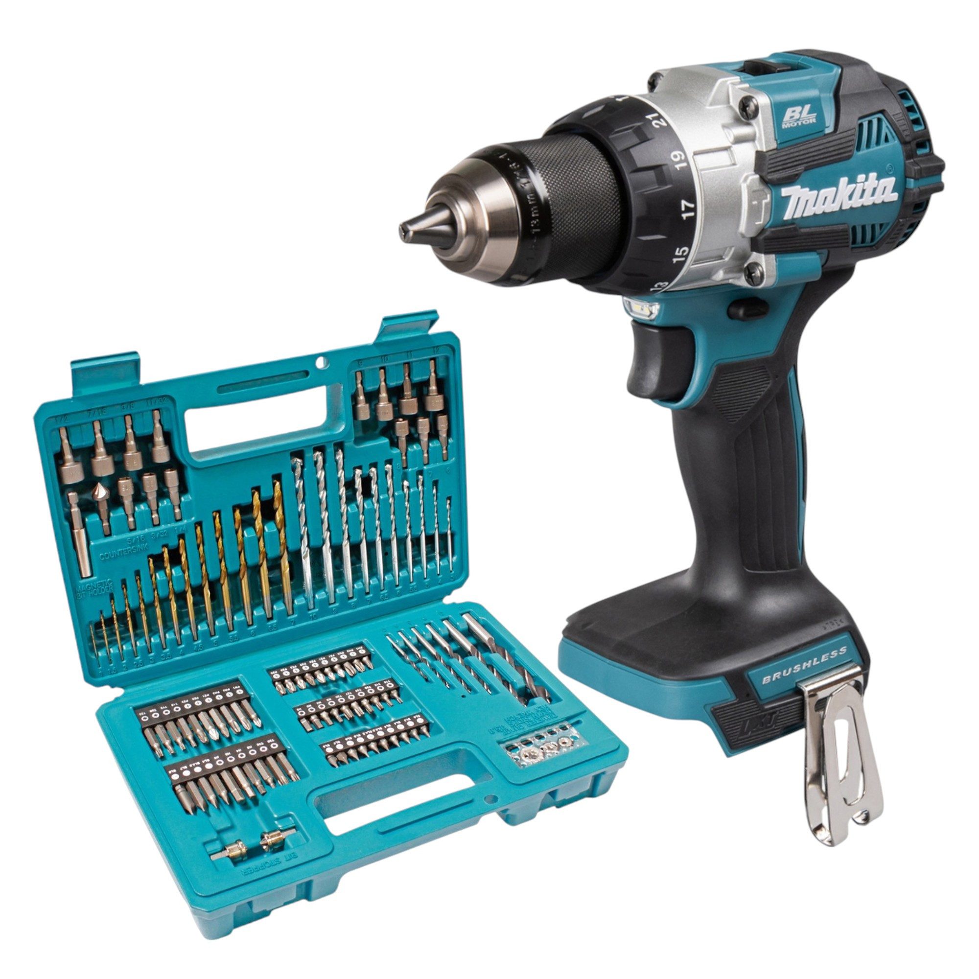 Makita Schlagbohrmaschine DHP 489 Z 18 V 73 Nm Brushless + 102 tlg. Bit Bohrer Set - ohne Akku