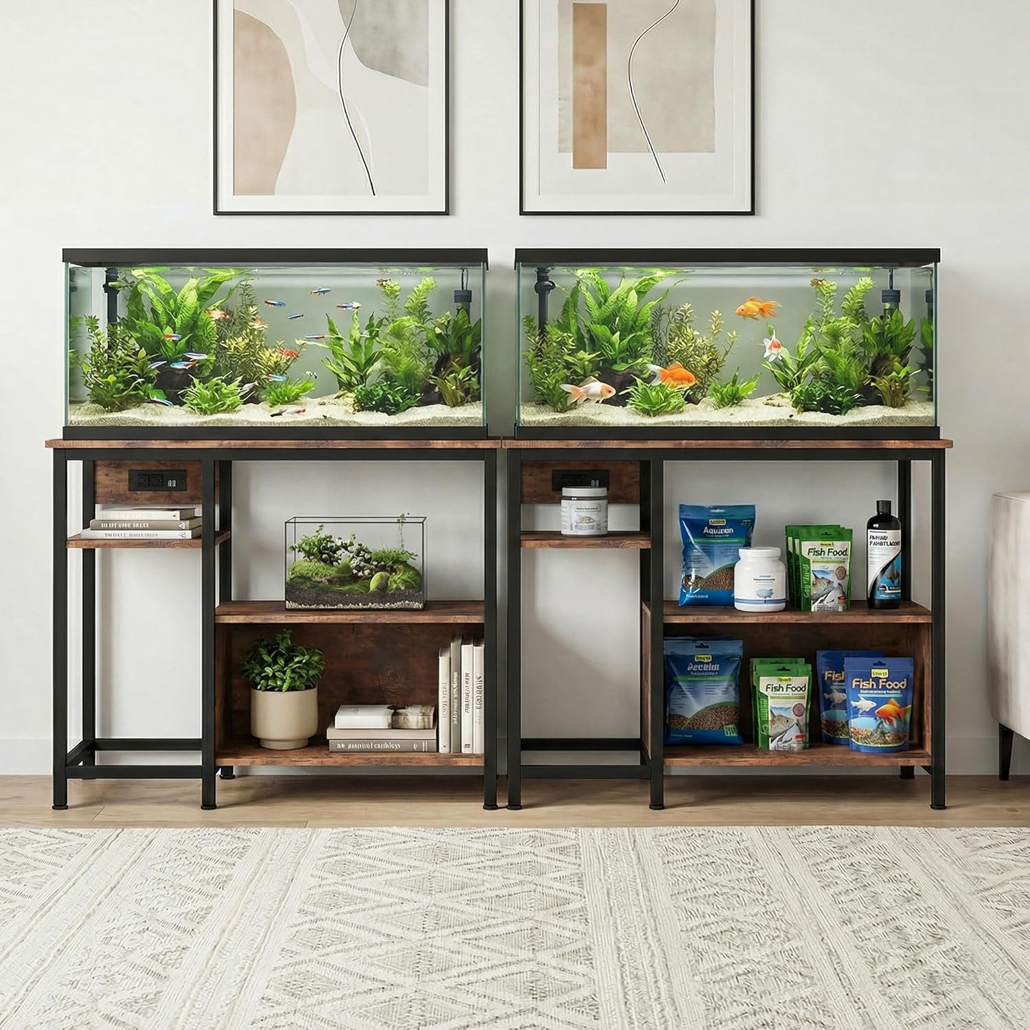 GarveeMore Aquariumunterschrank Steckdosen, Metall-Holz, 300 kg Tragkraft, 93 cm × 48 cm × 78 cm den Unterschrank, die integrierten Steckdosen – Bild 2 von 5