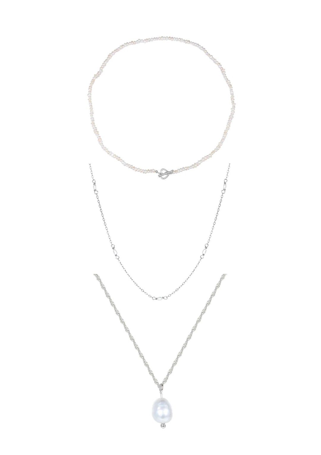 Hey Happiness Perlenketten-Set 3er Layer, Silber günstig online kaufen