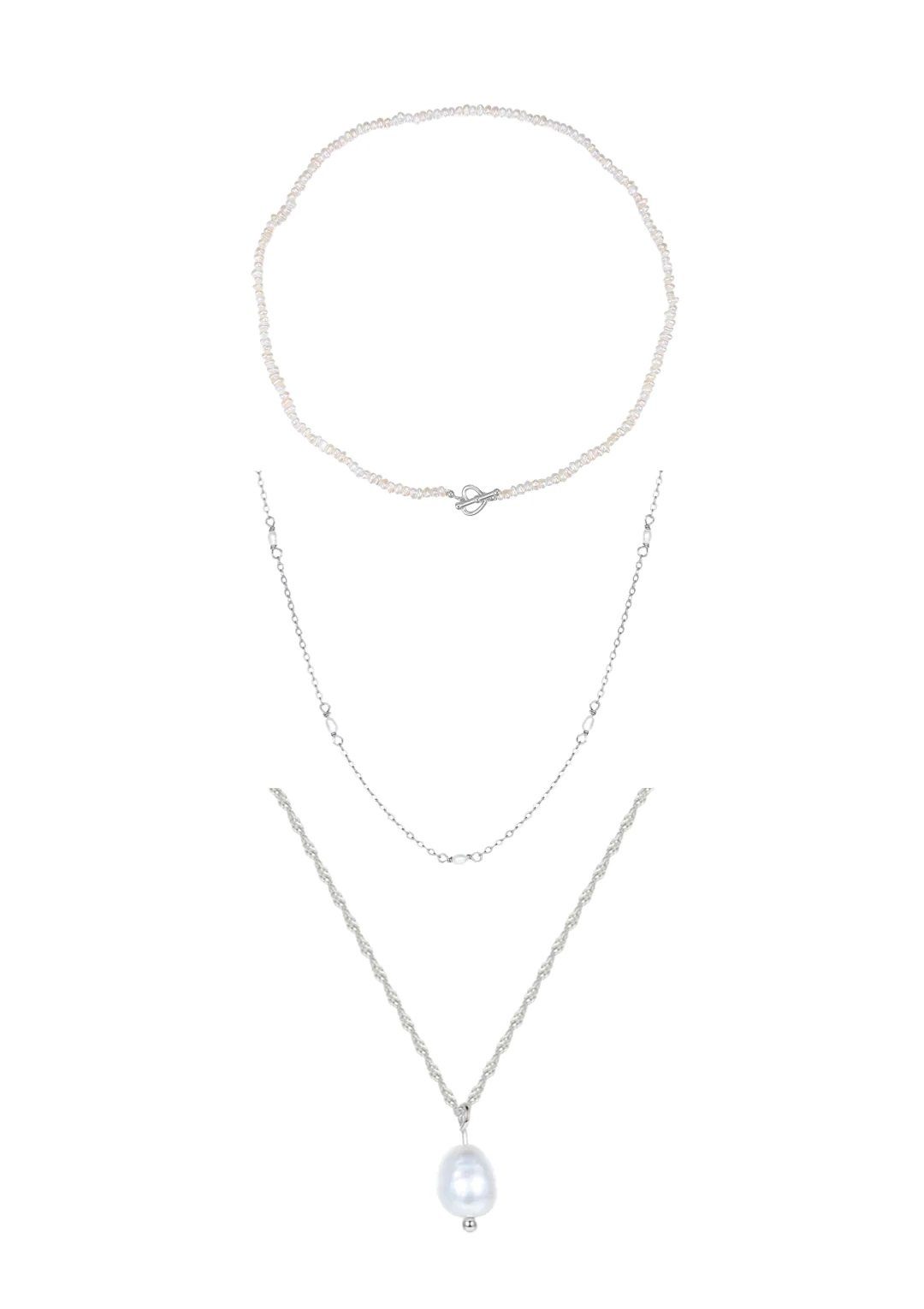 Hey Happiness Perlenketten-Set Perlen Ketten Silber Set (Set), 3 Feine  Layering Halsketten aus 925 Sterling Silber, Hochzeitschmuck