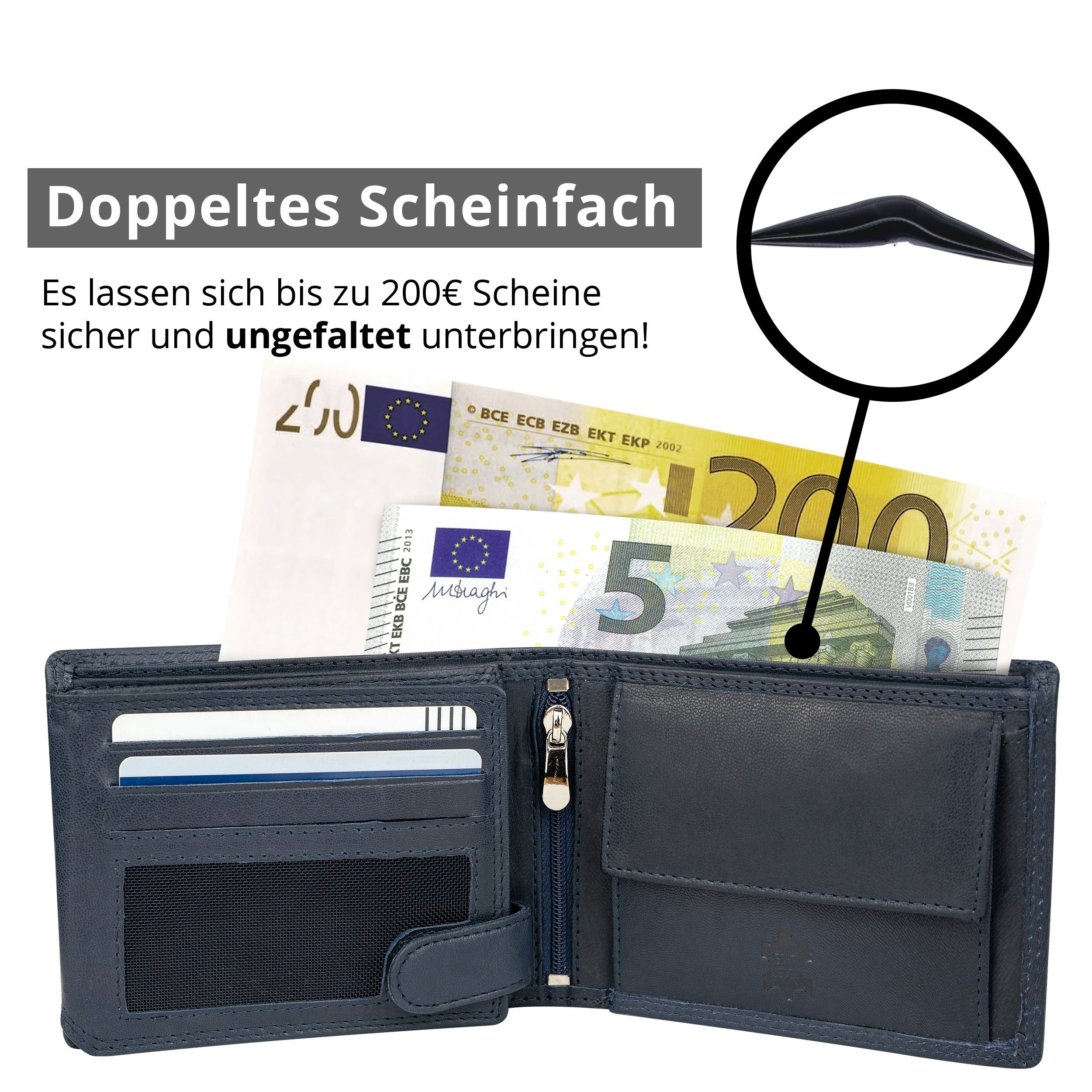 MOKIES Geldbörse Herren Portemonnaie G305 Nappa (querformat), 100% Echt-Leder, RFID-Schutz, Nappa-Leder, GESCHENKBOX