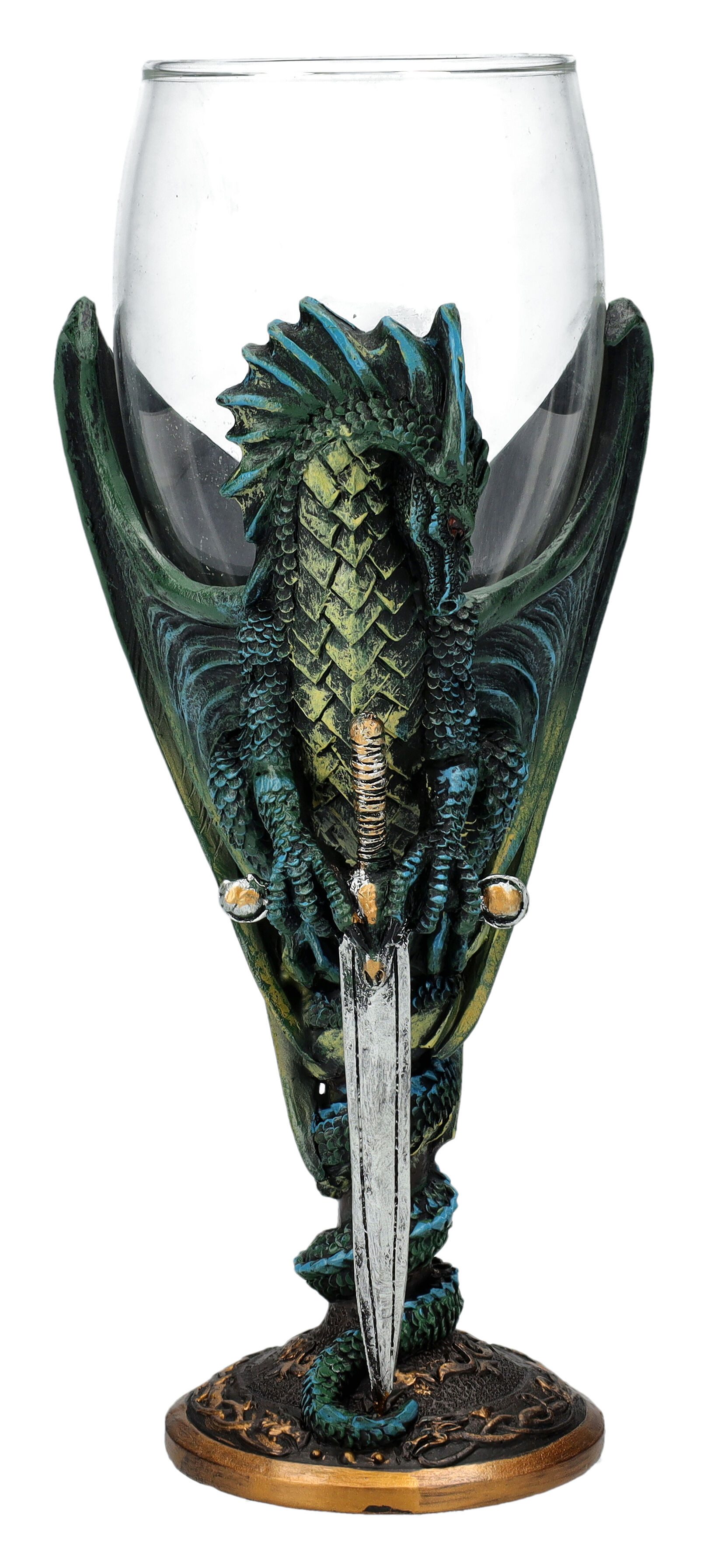 Figuren Shop GmbH Кружки Glas Kelch Drache - Skull Blade - Drachenglas Deko Schwert Fantasy, Kunststein (Polyresin), Glas