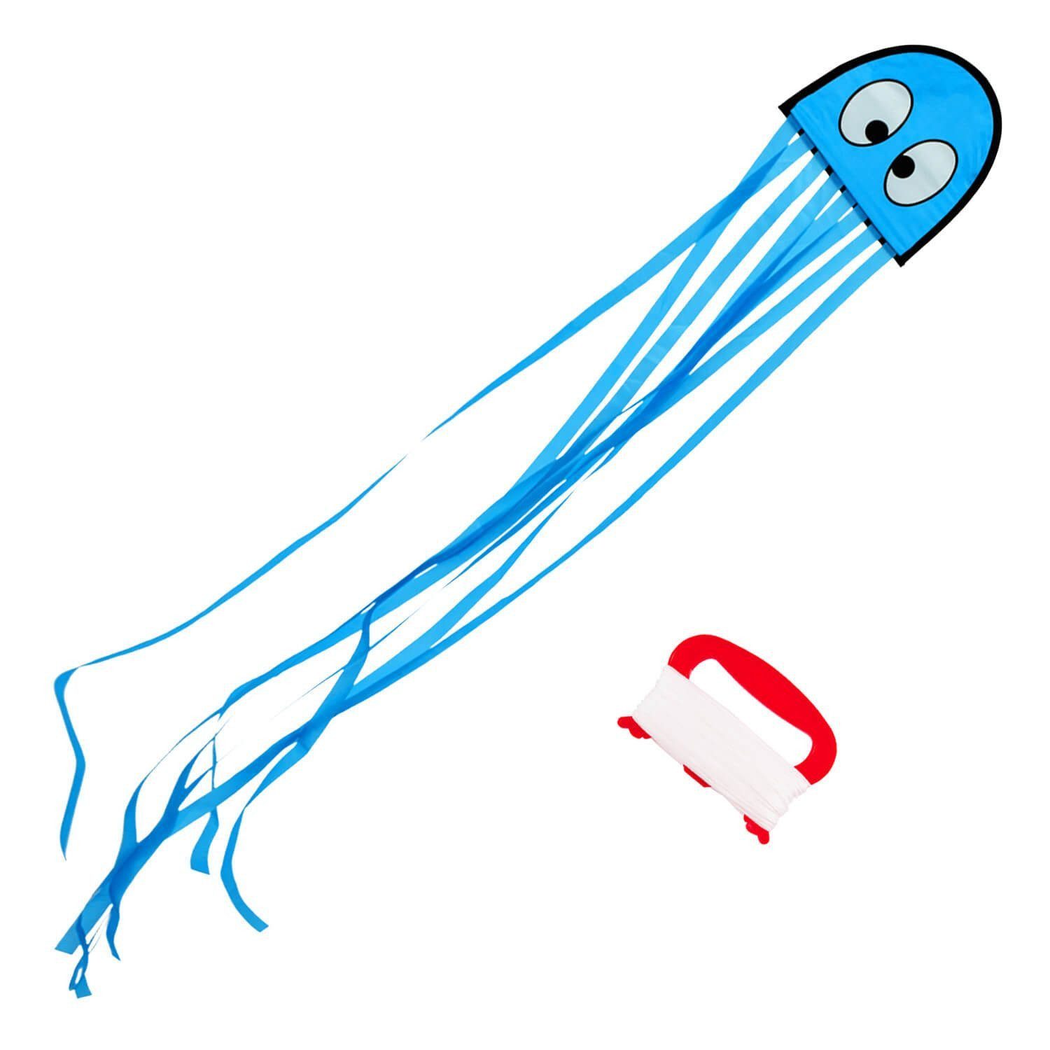Wolkenstürmer Flug-Drache Kids Kite Oktopus Ready to Fly Einleiner Drachen 150 cm, (Flugdrachen für Kinder Blau mit Tentakeln Ready to Fly, 1-tlg), Kinderdrachen Oktopus (blau) ab 3 Jahre Outdoor Spielzeug