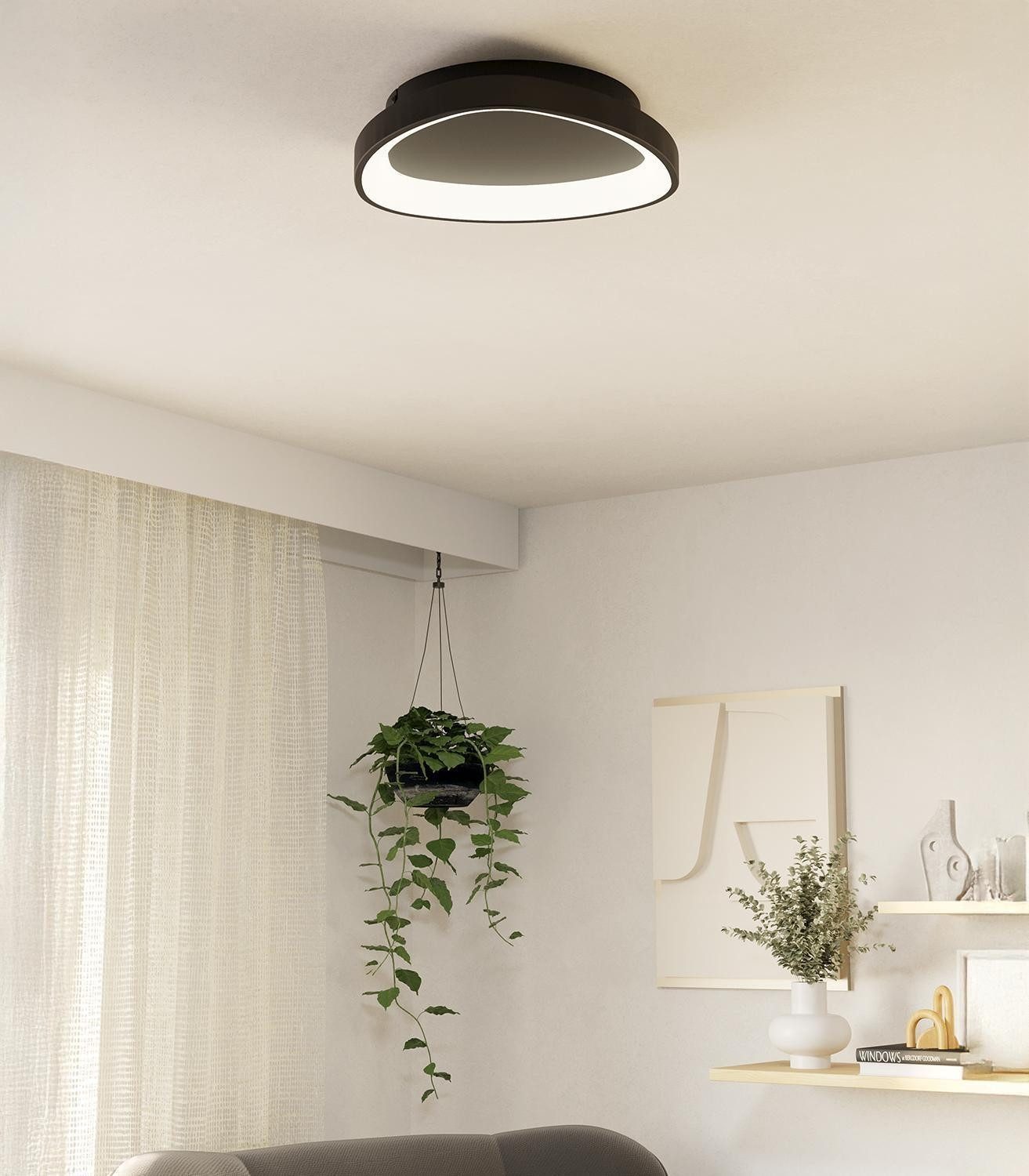 EGLO LED Deckenleuchte MOGGIONA, Schwarz, Kunststoff, Stahl, Anpassung der Farbtemperatur, Dimmfunktion, LED fest integriert, Extra-Warmweiß, Neutralweiß, Tageslichtweiß, mit Fernbedienung, Ø 35 x H 7,5 cm