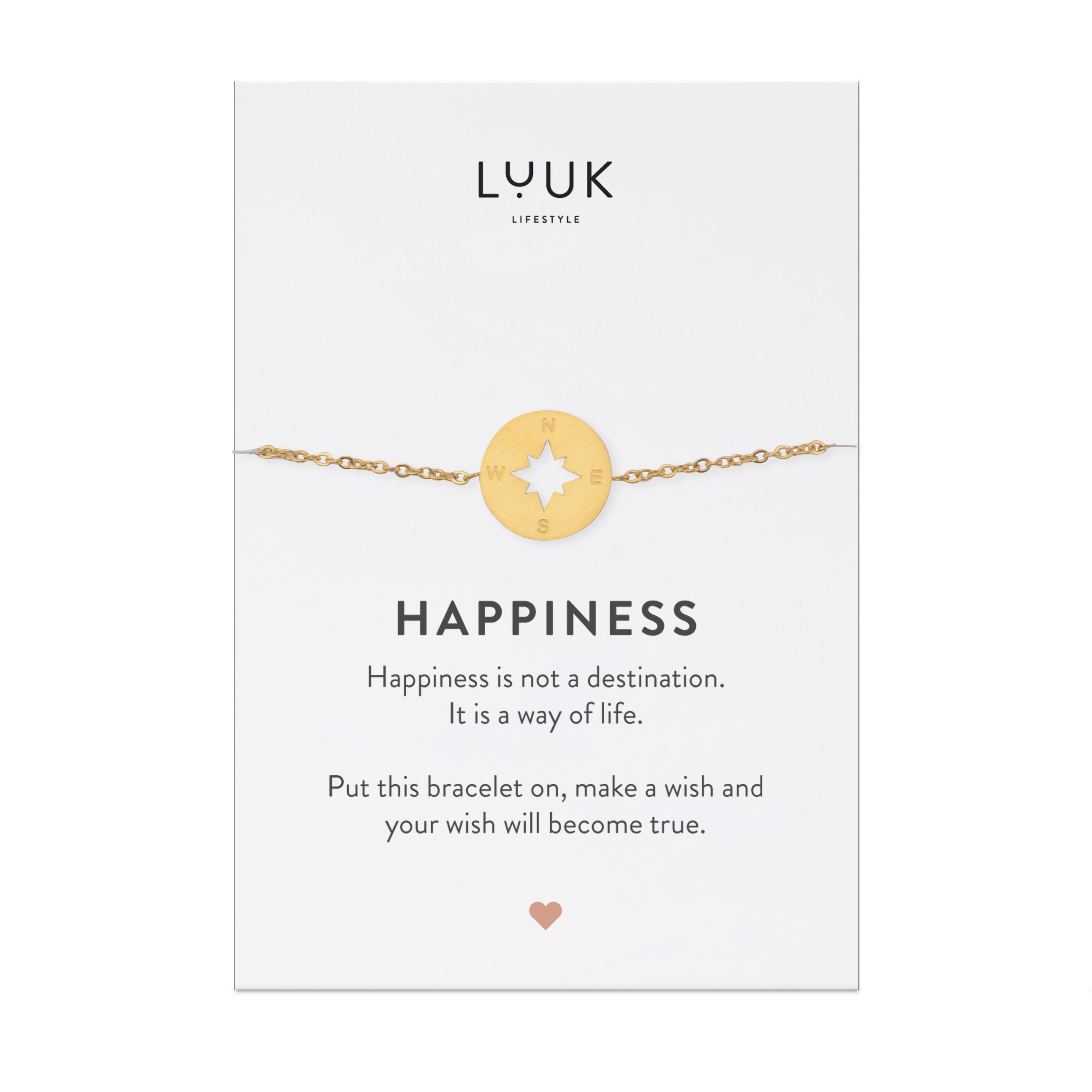 LUUK LIFESTYLE Edelstahlarmband Kompass, mit Happiness Spruchkarte