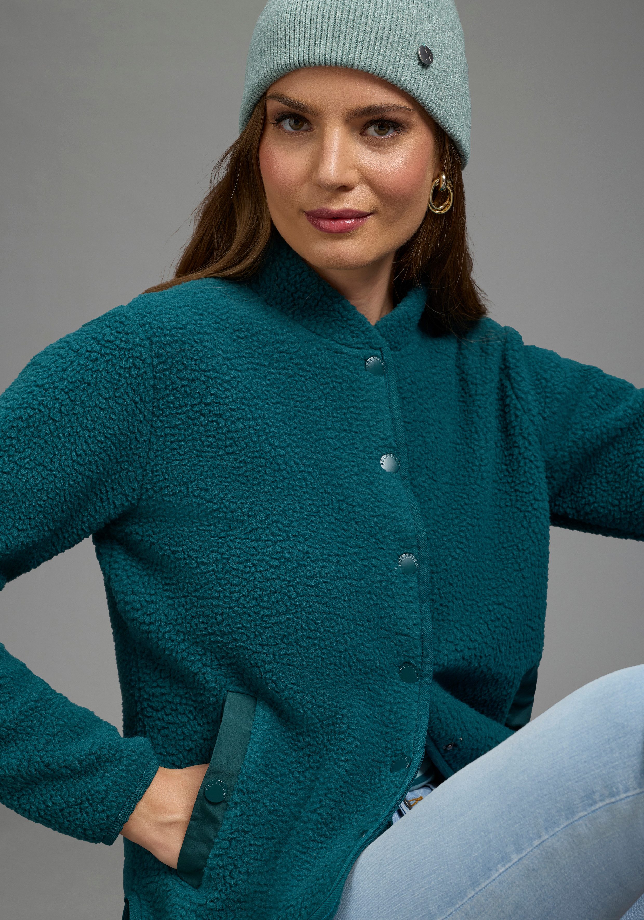 Polarino Fleecejacke sportlicher Stil, mit 6-Knopf-Form, aus Polyester, bequeme Passform