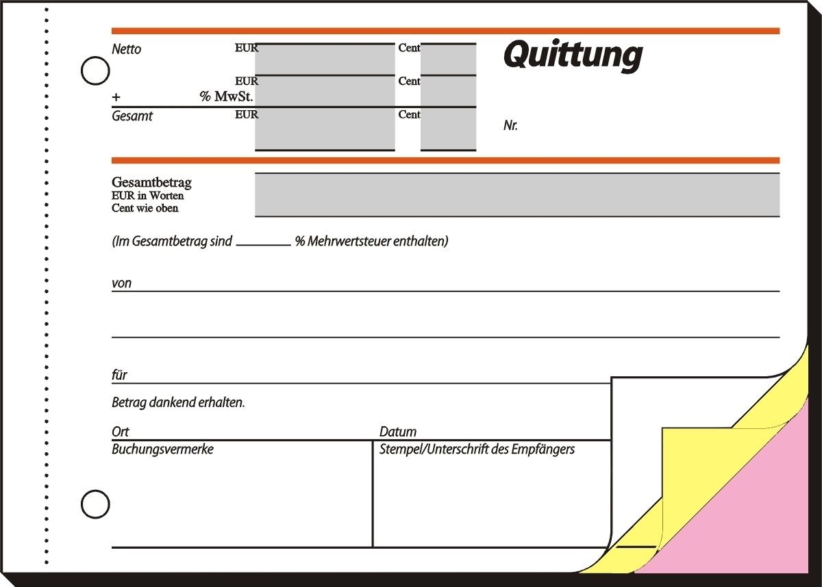Formularblock Formularbuch Quittung A6 quer selbstdurchschreibend VE=3x40 Blatt.