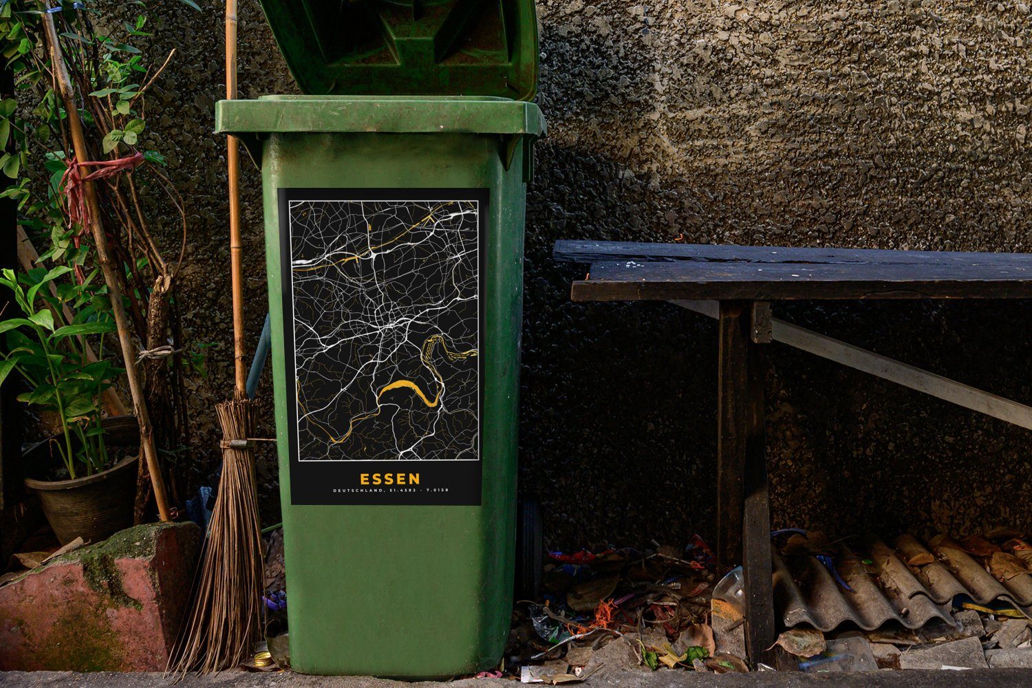 (1 Mülltonne, Abfalbehälter Gold - - Container, Wandsticker Deutschland - Mülleimer-aufkleber, Karte St), Stadtplan - Sticker, Essen MuchoWow