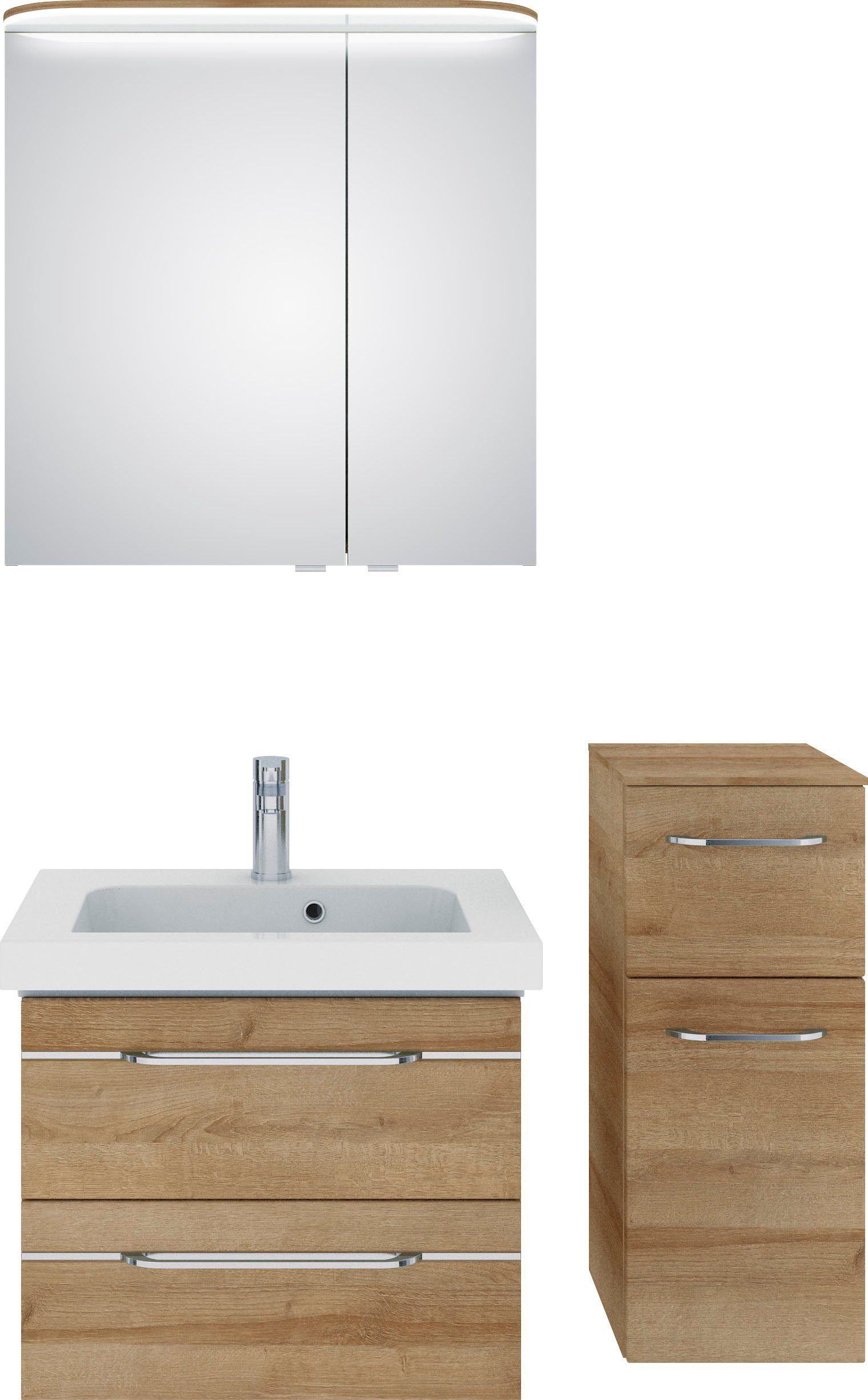 Saphir Badmöbel-Set Balto Sprint 3-teilig, Mineralmarmor-Waschtisch mit LED-Spiegelschrank, (4-St), Badezimmer Set mit Unterschrank inkl Türdämpfer, 3 Türen, 3 Schubladen