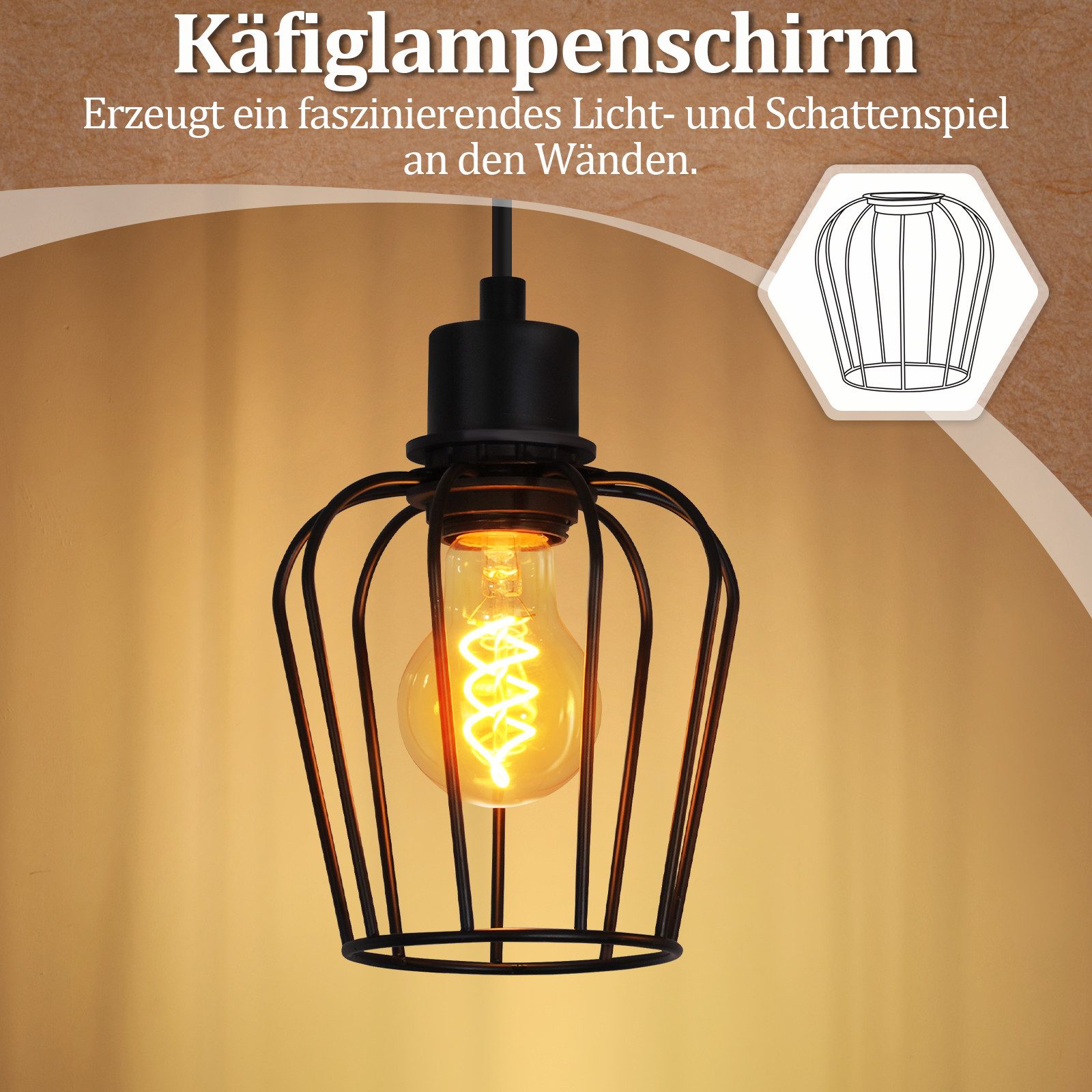 Nettlife Deckenleuchte Holz 2/3/4 flammig Retro Schwarz Deckenlampe E27 Industrial, Höhenverstellbar, LED wechselbar, Flur Wohnzimmer Schlafzimmer