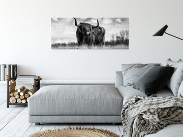 artissimo Glasbild Glasbild XXL 125x50 cm Bild aus Glas groß schwarz-weiß Foto Kuh quer, Tiere: Hochland-Rinder