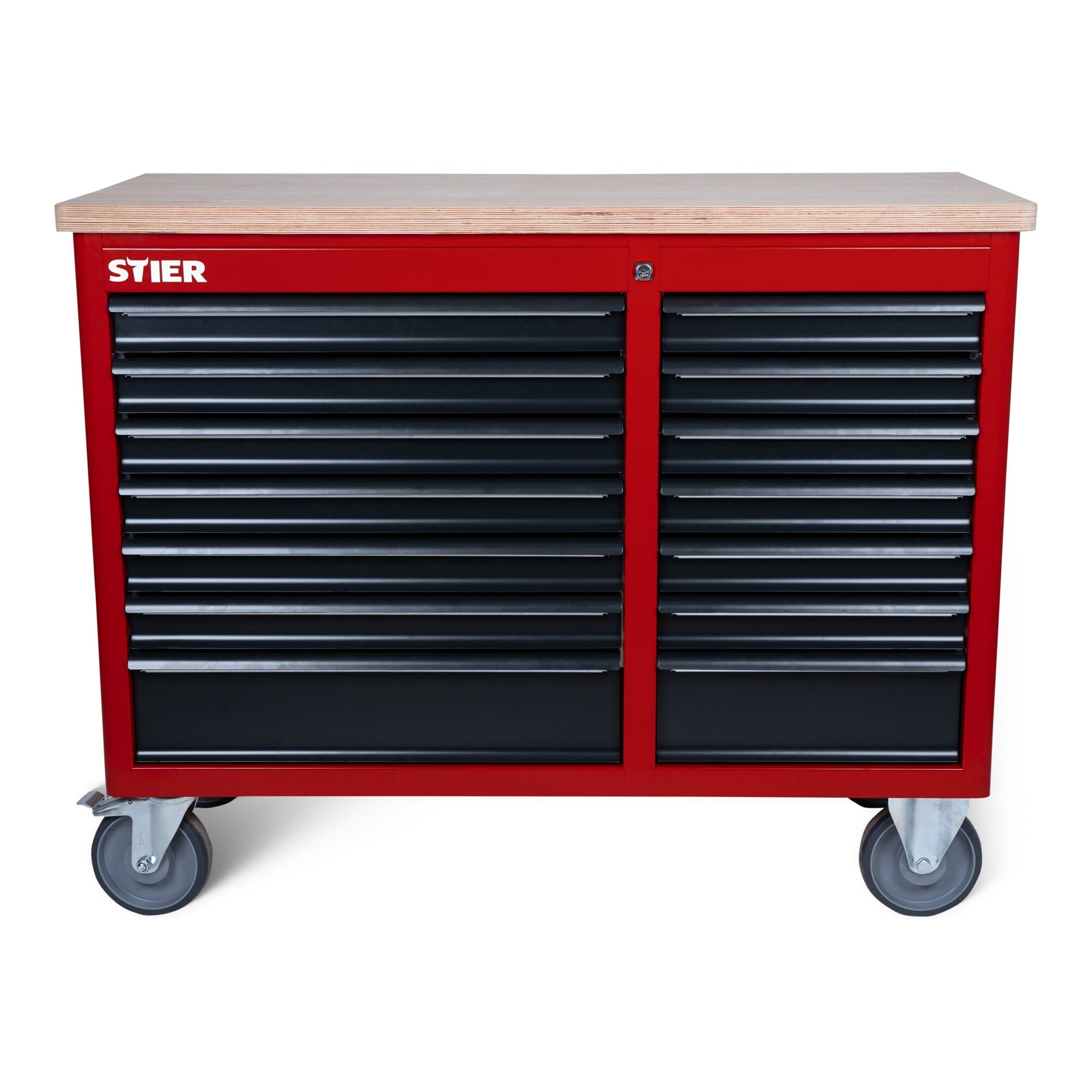 Stier Werkbank STIER Fahrbare Werkbank XXL, doppelt mit 14 Schubladen, leer