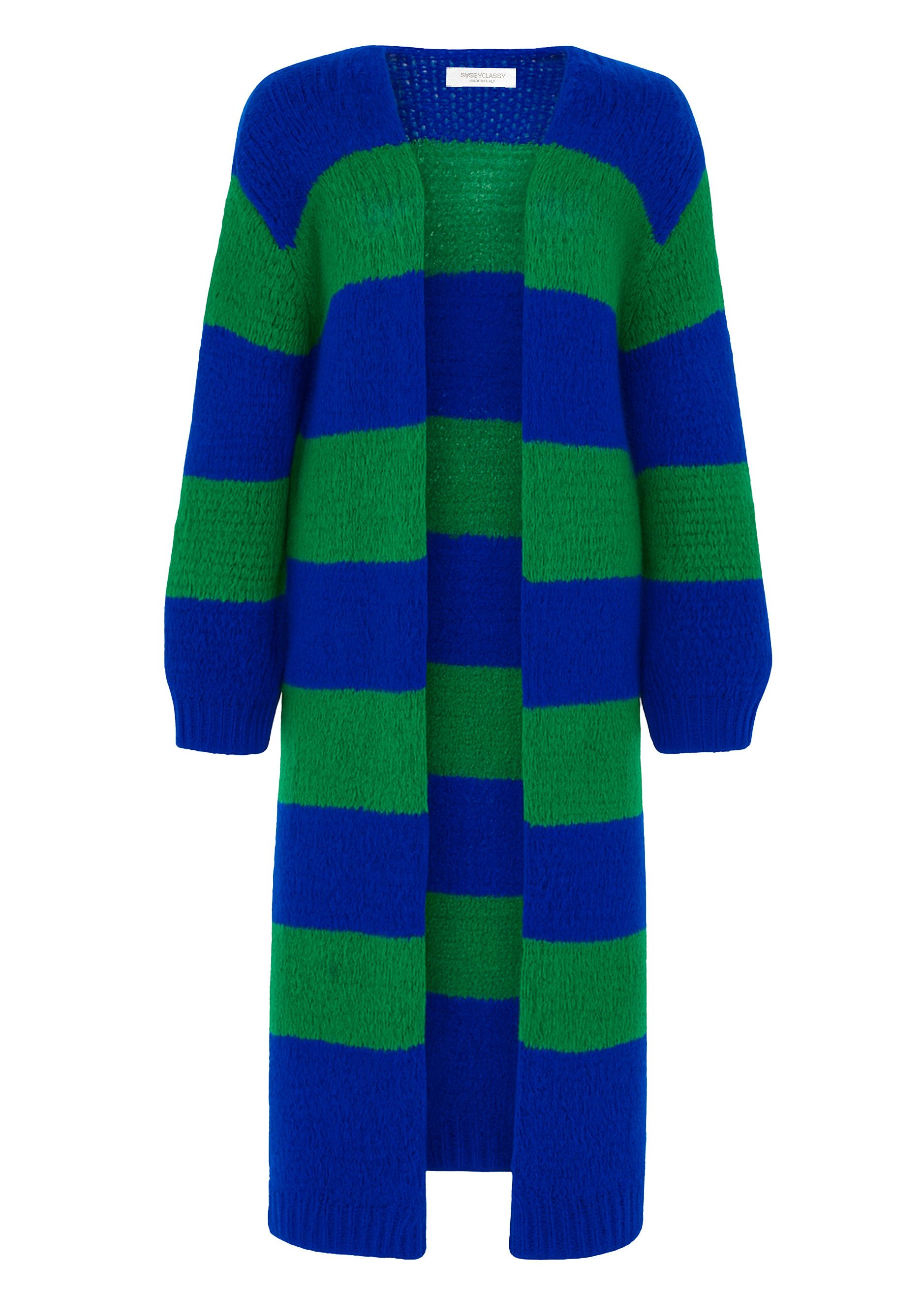 Longstrickjacke Extra langer Cardigan mit Blockstreifen für Damen