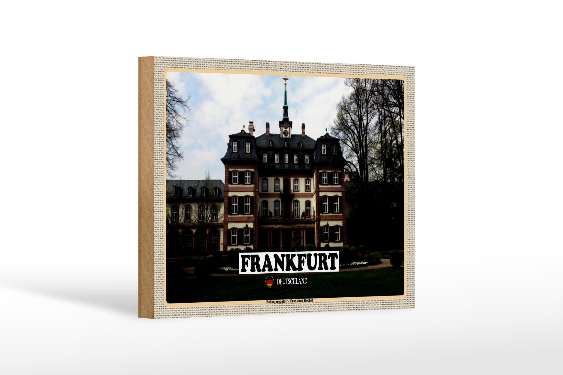 Holzbild Städte Frankfurt Höchst Bolongaropalast 18x12 cm