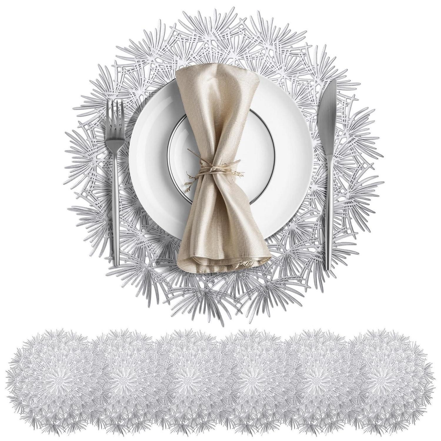 LuxusKollektion Platzset Platzset Rund Silber Ausgehöhltes Design 38cm 6er Set, (6-St)