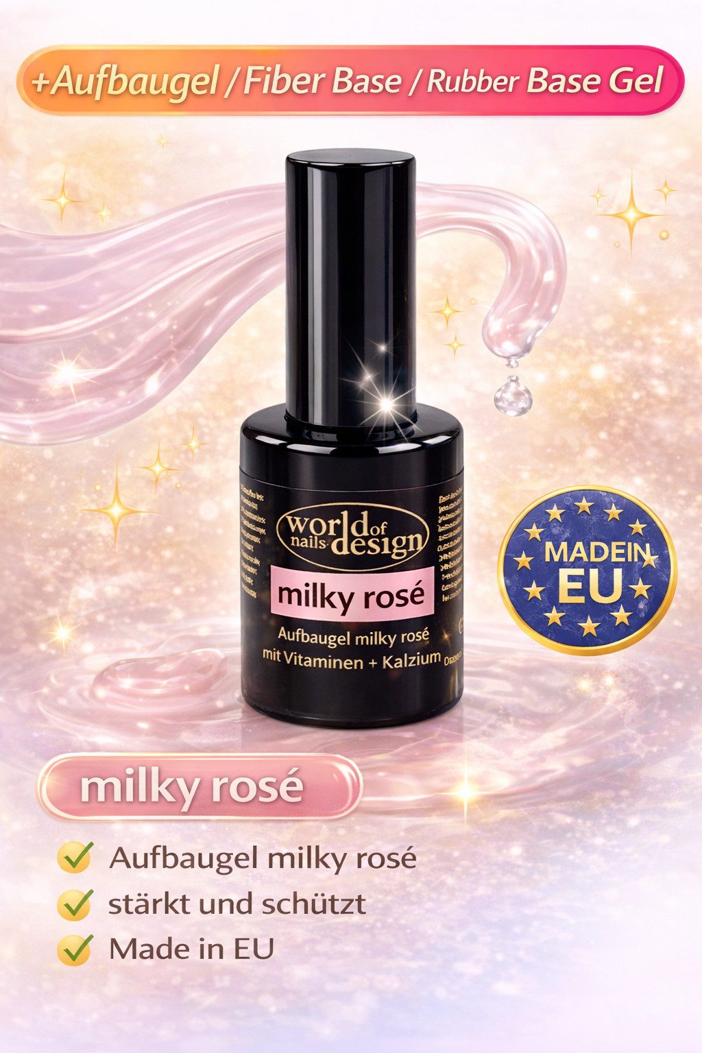 World of Nails-Design Nageldesign Zubehör Fiber Base Gel 10 ml UV/LED – Rubber Base mit Fasern, Made in EU, Studioqualität