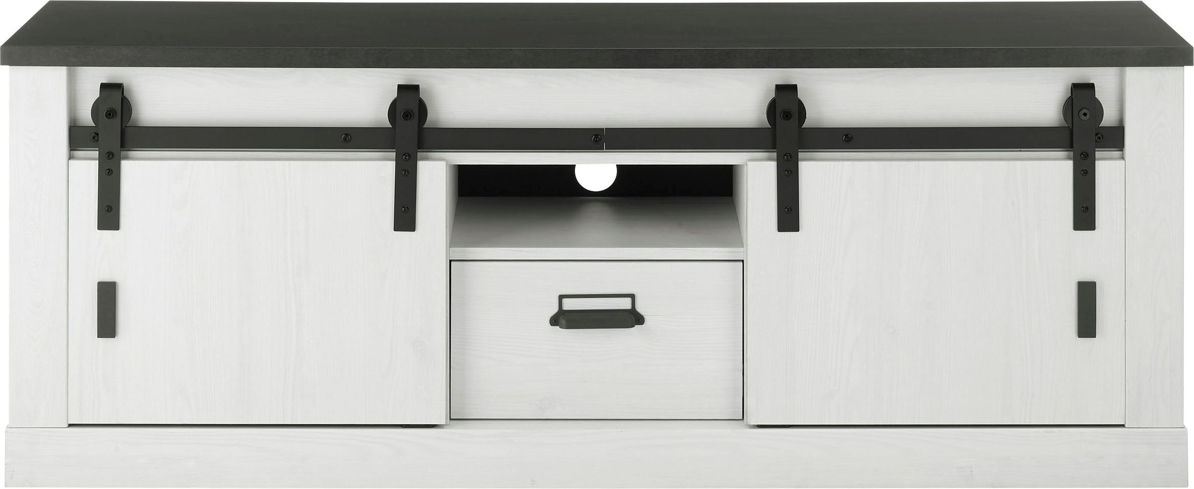 Home affaire Lowboard SHERWOOD, Holz Dekor, mit Scheunentorbeschlag und Apothekergriff, Breite 162 cm