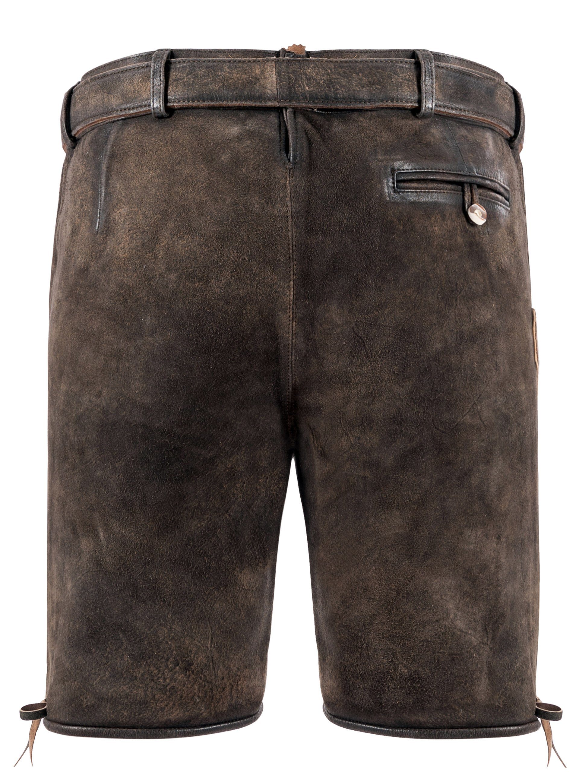 FUCHS Trachtenlederhose Lederhose kurz Daniel dunkelbraun (3-tlg) inkl. Gür günstig online kaufen