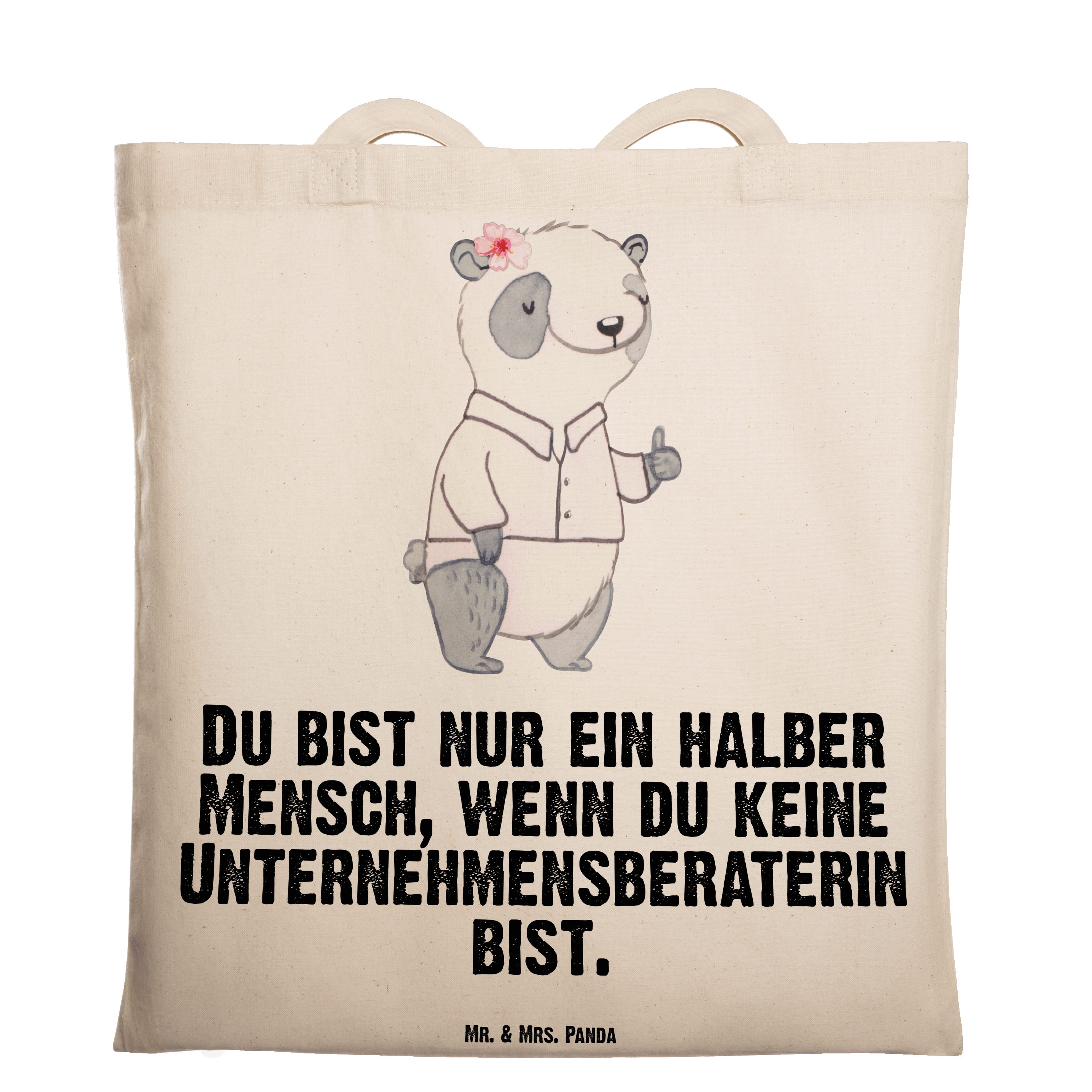 Geschenk, mit Mr. Unternehmensberaterin (1-tlg) Transparent - & Tragetasche Panda - Mrs. Herz Beutel, Rent