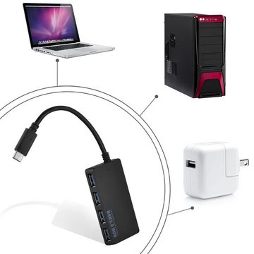 Cadorabo USB 3.0 USB-Adapter, 4-Port USB 3.0 Multischnittstelle USB Hub Plug&Play mit USB-C Stecker