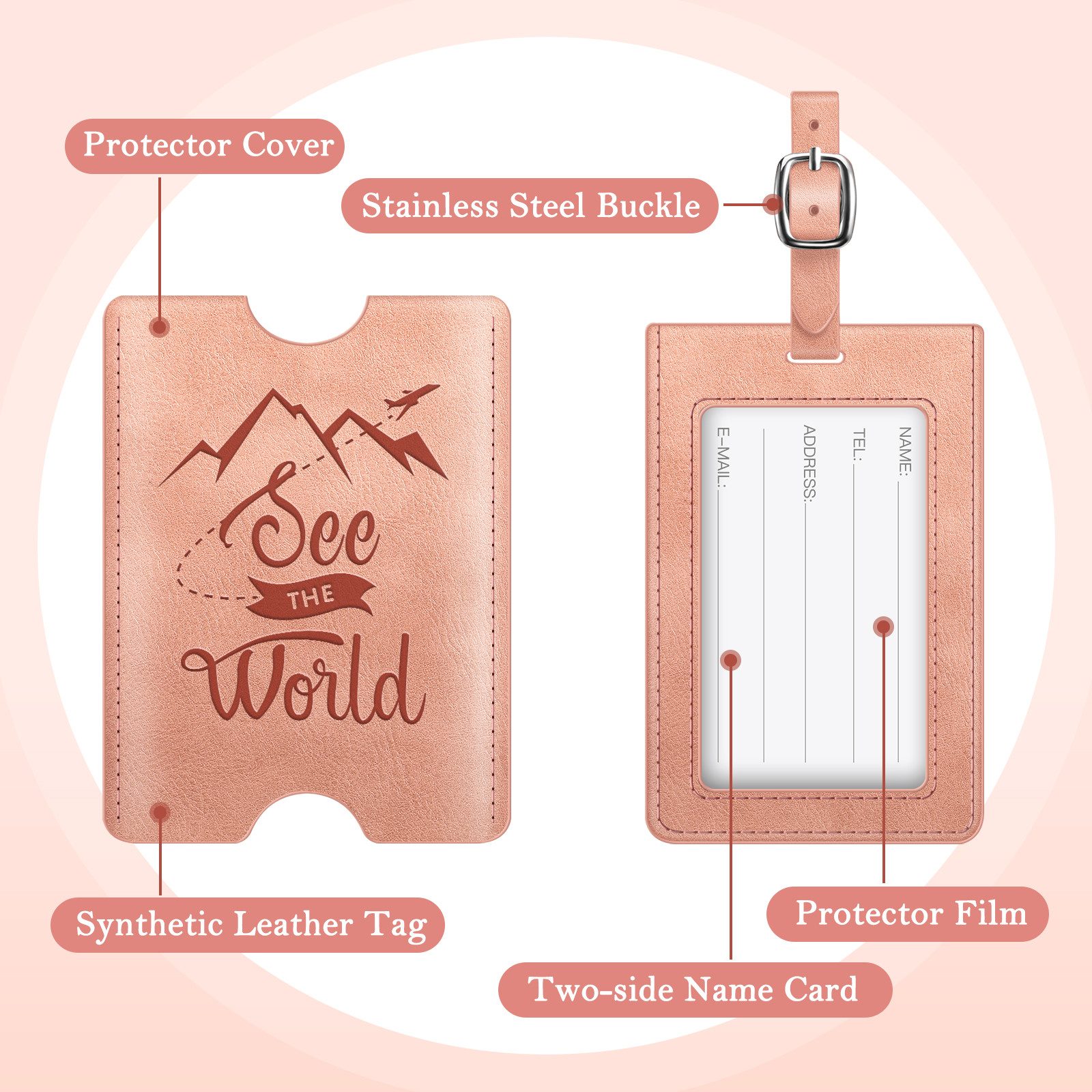 Fintie Mini Geldbörse Reisepasshülle und Gepäckanhänger Set, Reisepass Impfpass Hülle, mit RFID Blockier, Kofferanhänger mit Adressschild für Koffer