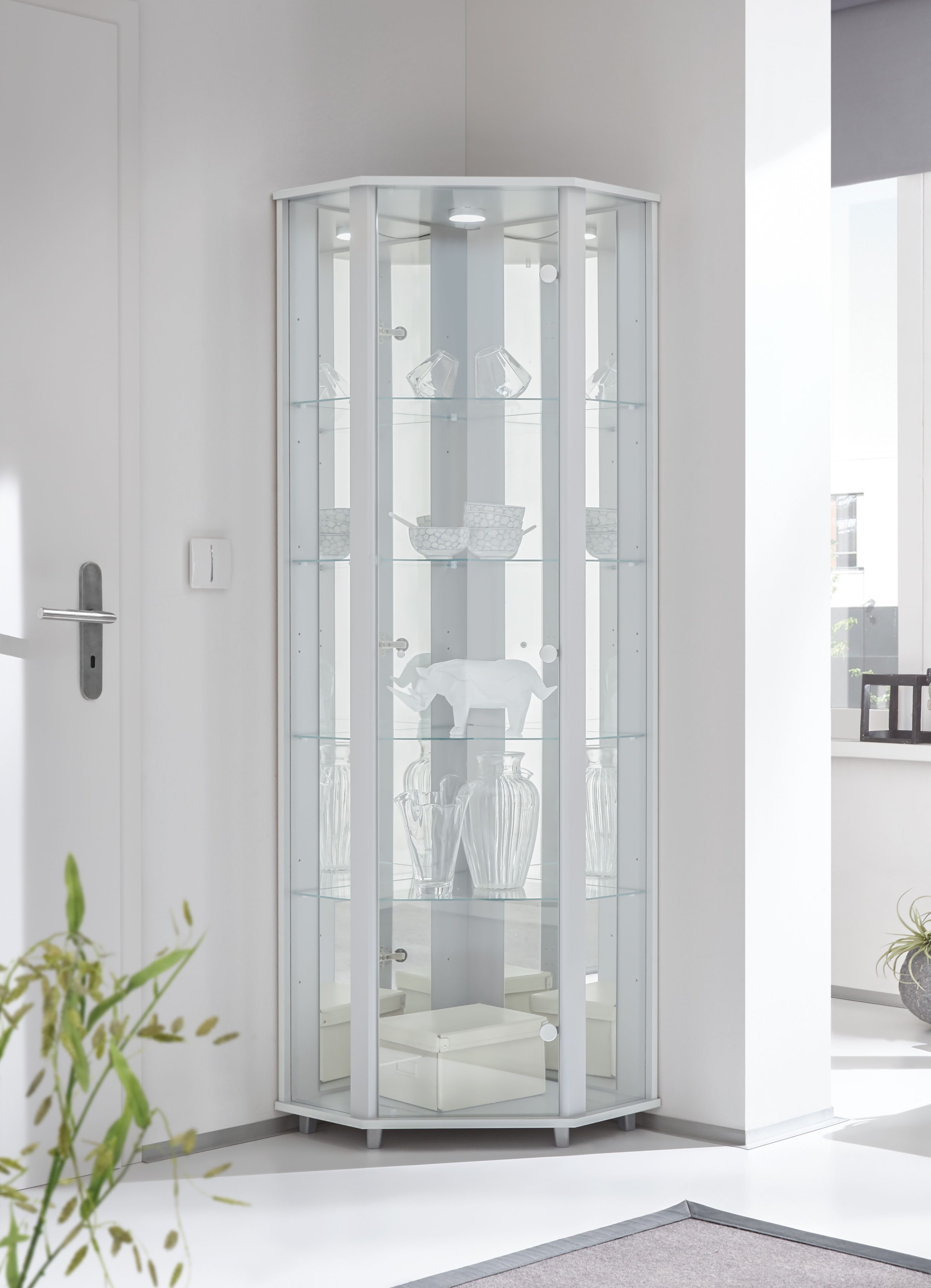 fif möbel Eckvitrine TRIO Höhe ca. 172 cm, ink. Beleuchtung Eckvitrine/Glasvitrine 1x Glastür, perfekt für Sammler, Sammlervitrine