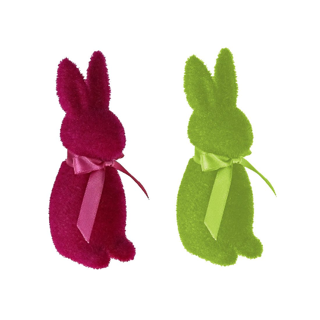 Macosa Home Osterhase 2er Set beflockt magenta grün Kunststoff Dekohase Hase (2 St., Magenta Grün Kunststoffhase 15 cm), Skulptur Ostern Osterdekoration modern bunt